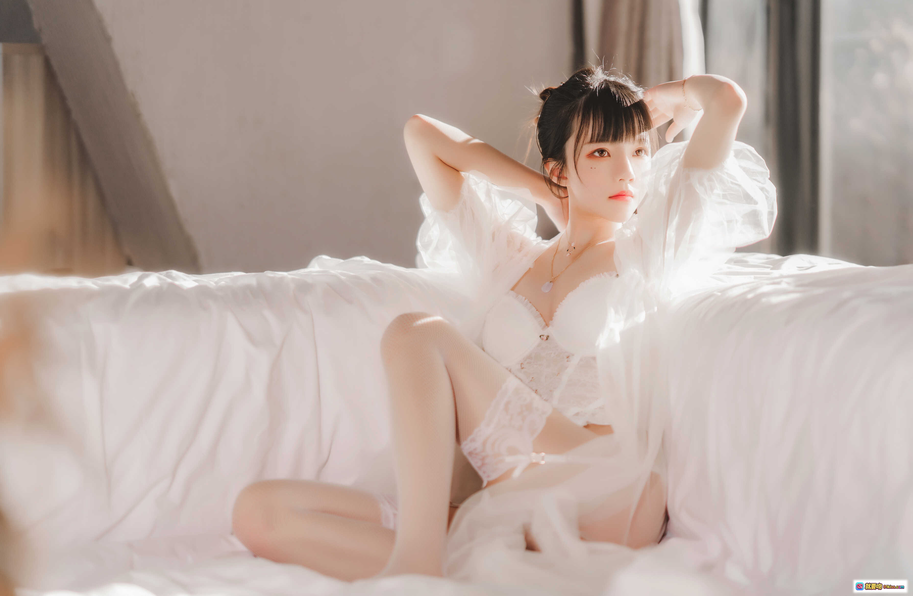 图片[8] - 桜桃喵095白纱糖写真集｜蕾丝内衣+渔网袜+柔光床照｜甜美性感私房摄影69P - 就要吻