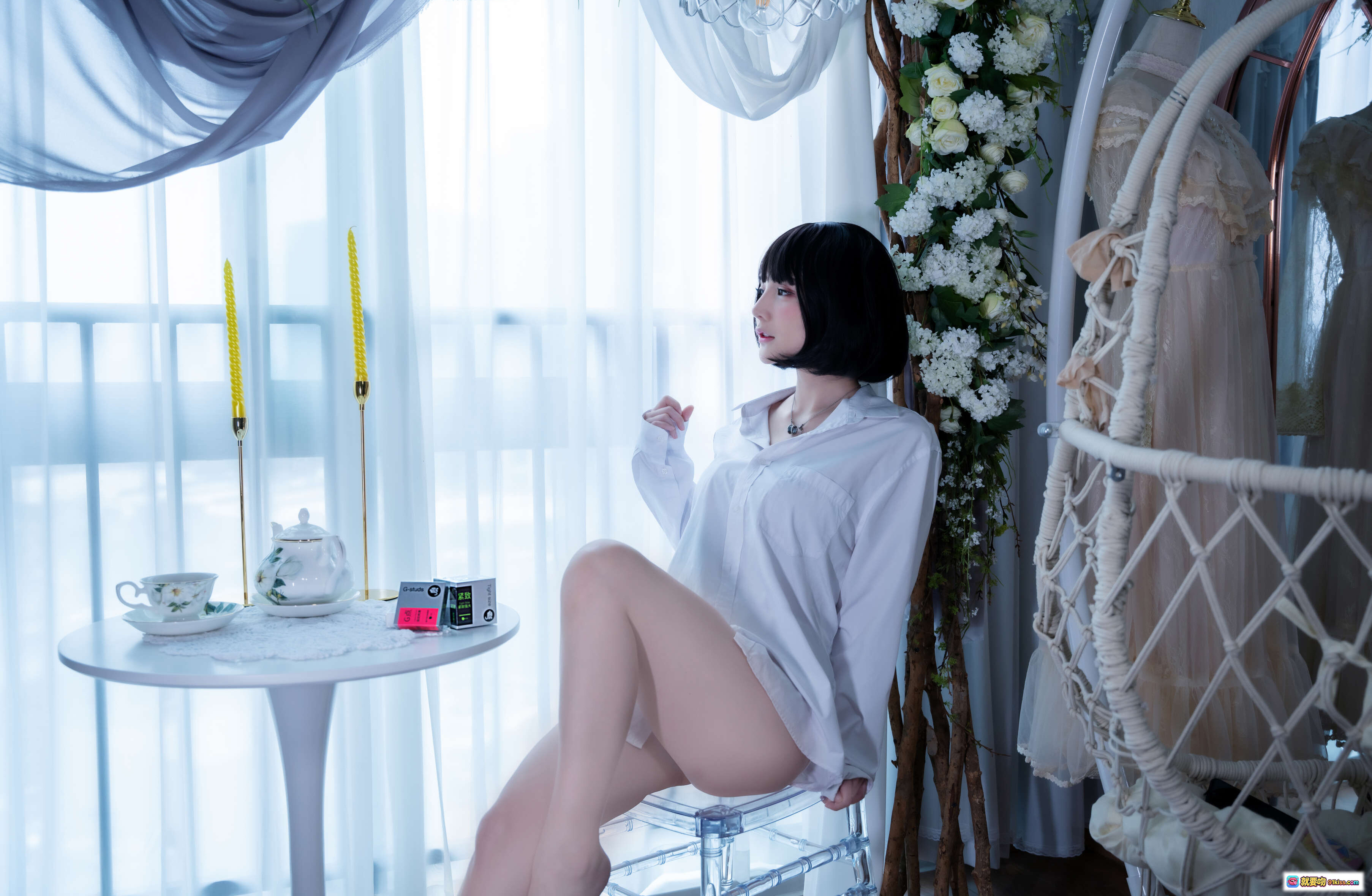 图片[7] - 仙九Airi NO.010 白衬衫少女卧室写真 11P高清图集 绿毯白床温柔氛围 甜美短发私房照 - 就要吻