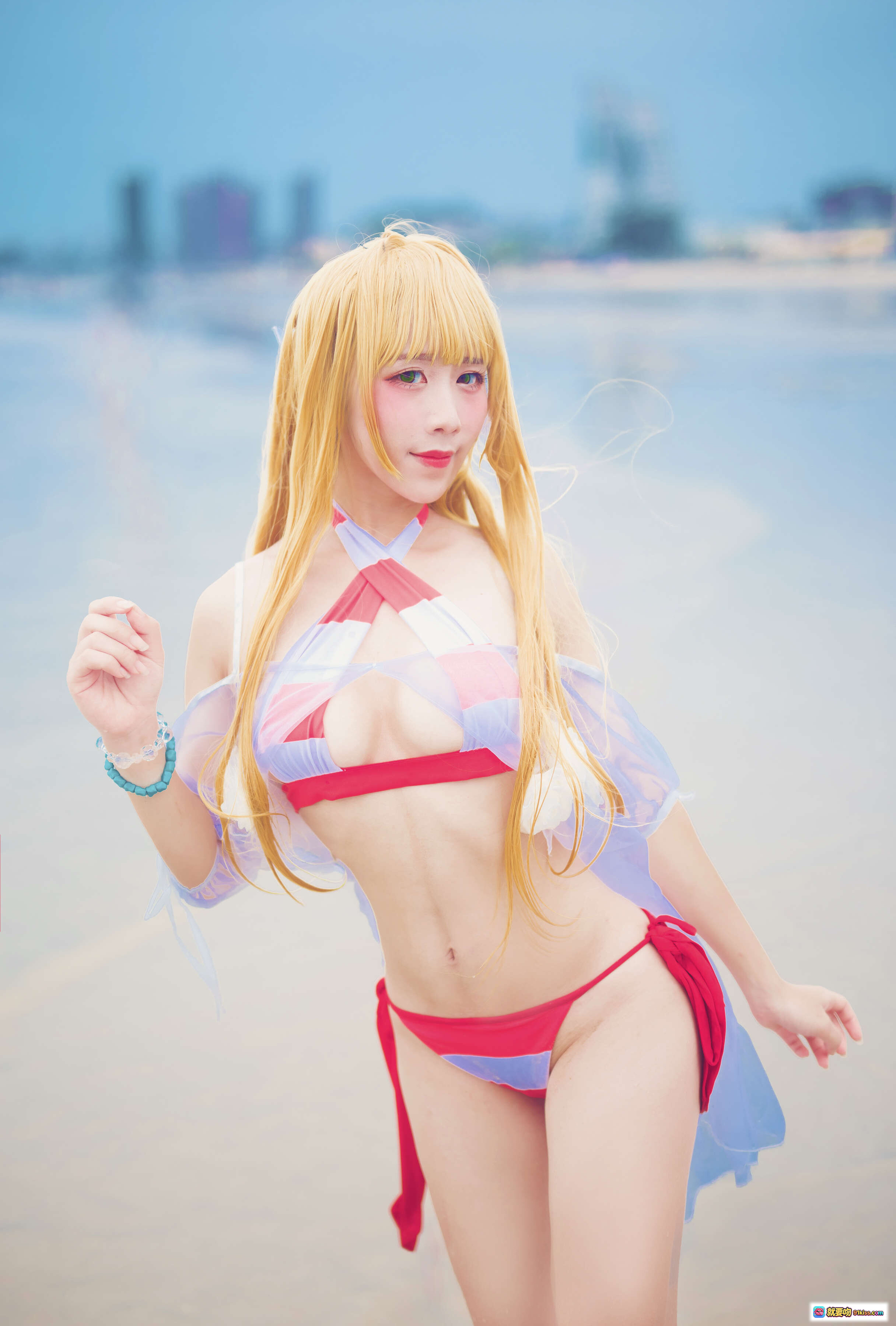 图片[5] - 九曲Jean NO.014 水尼禄Cosplay海滩写真 金发少女蓝紫薄纱裙 赤足戏水唯美氛围 10P高清图集 - 就要吻