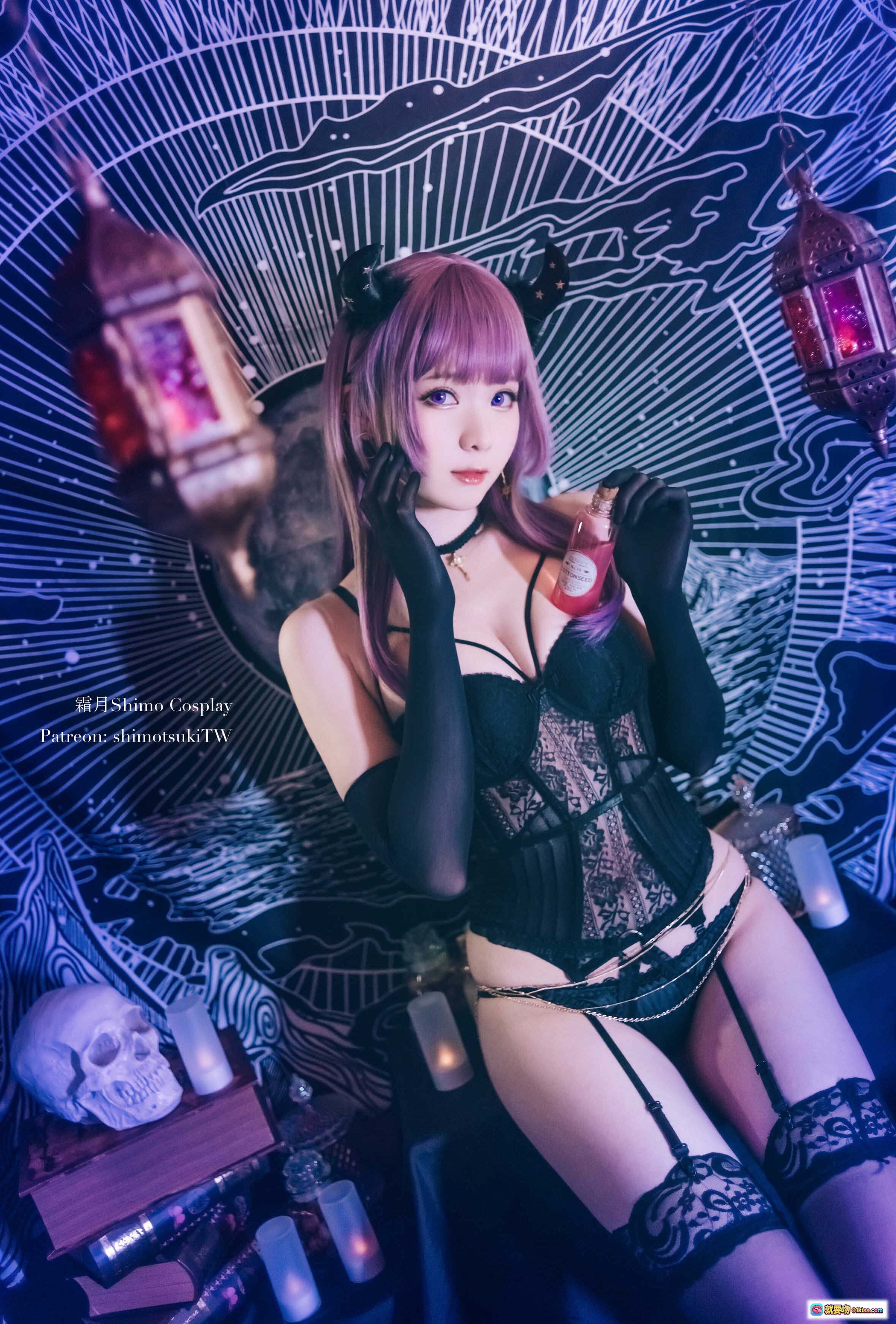 图片[10] - 霜月shimo NO.035 黑色蕾丝内衣写真 16P 383MB 紫发哥特风 月夜骷髅道具 暗黑系性感美少女 - 就要吻