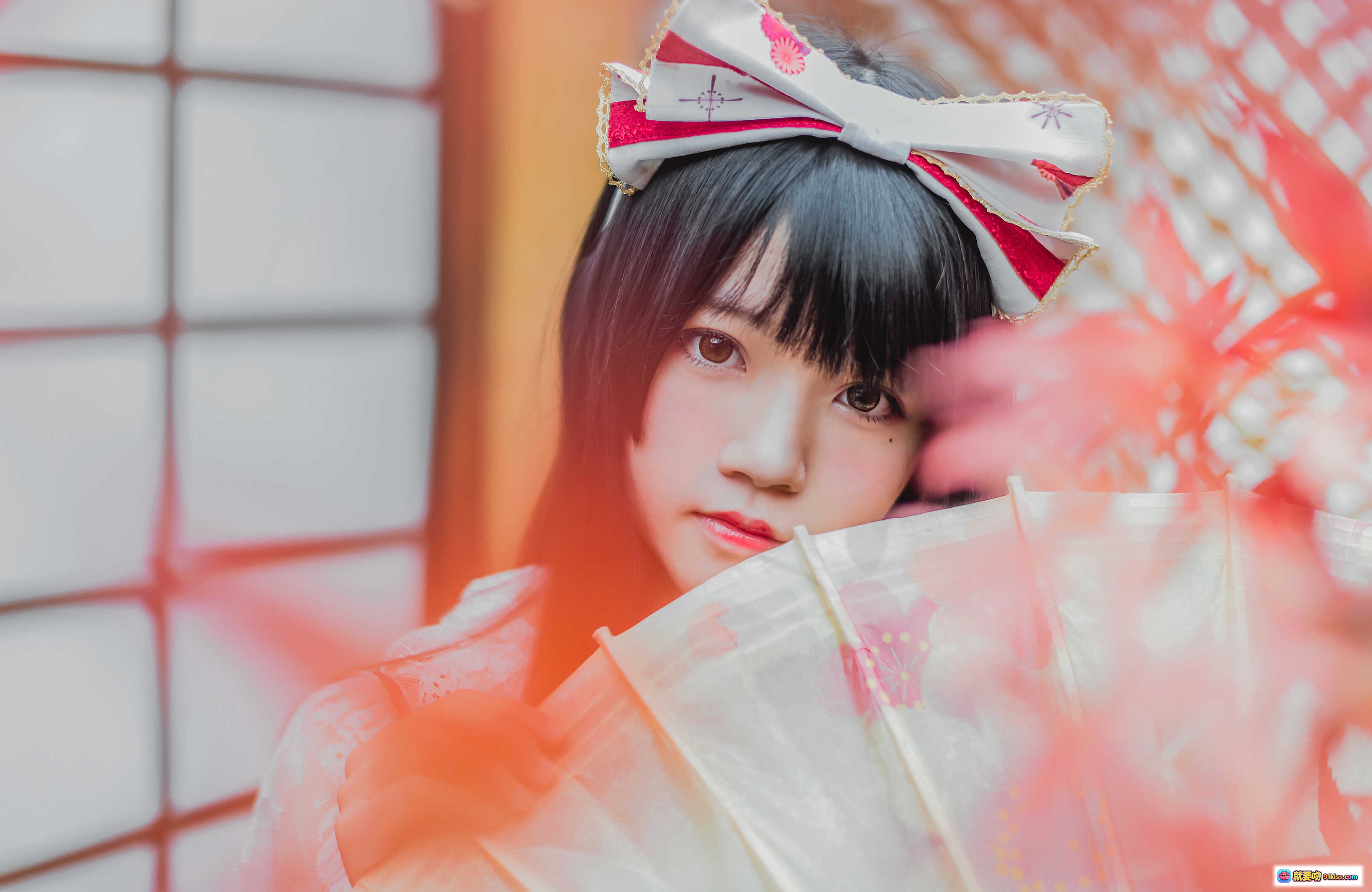 桜桃喵017和风Lolita写真｜日系少女头饰伞影柔光22P高清图集 - 就要吻