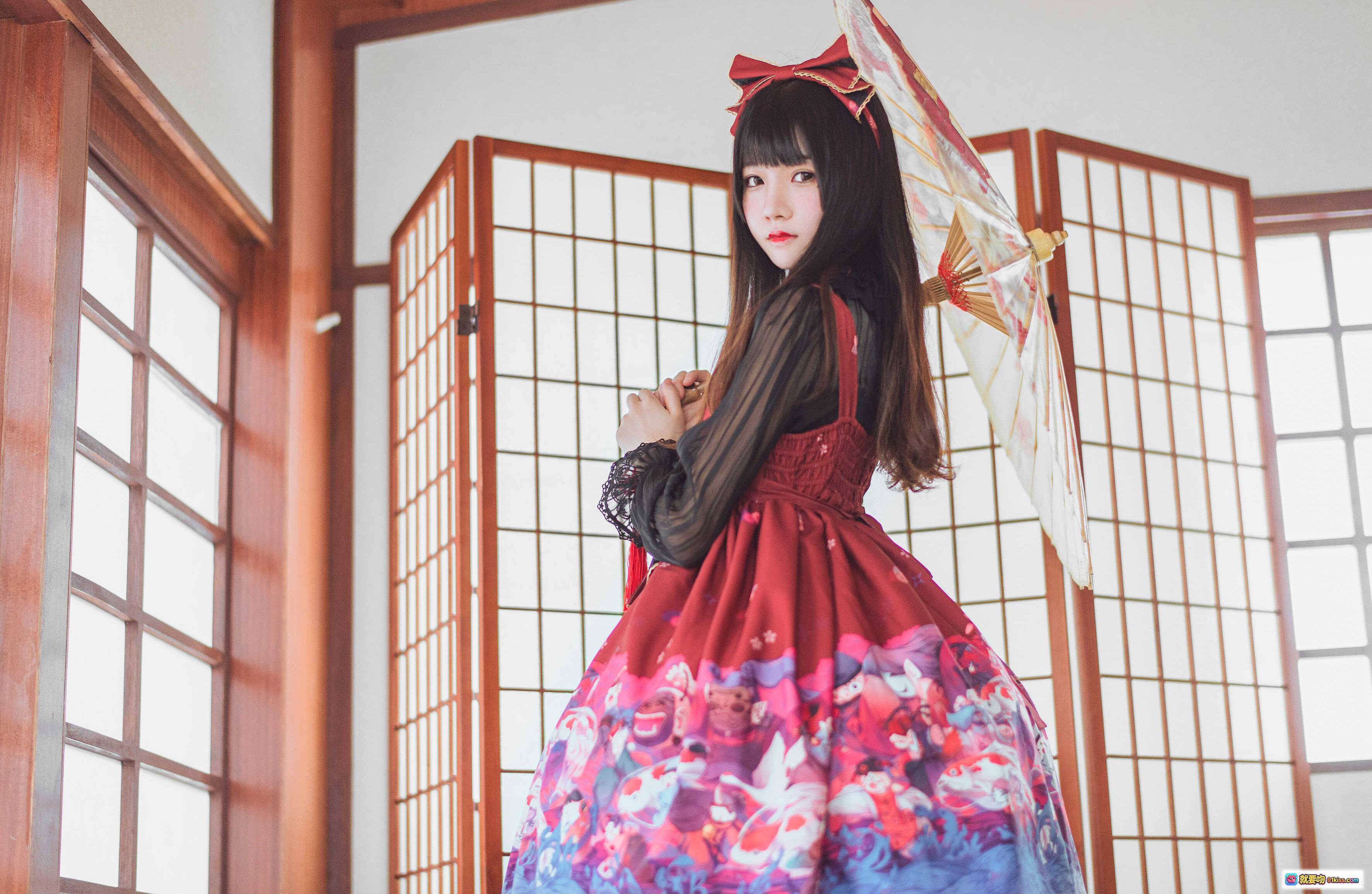 图片[9] - 桜桃喵017和风Lolita写真｜日系少女头饰伞影柔光22P高清图集 - 就要吻