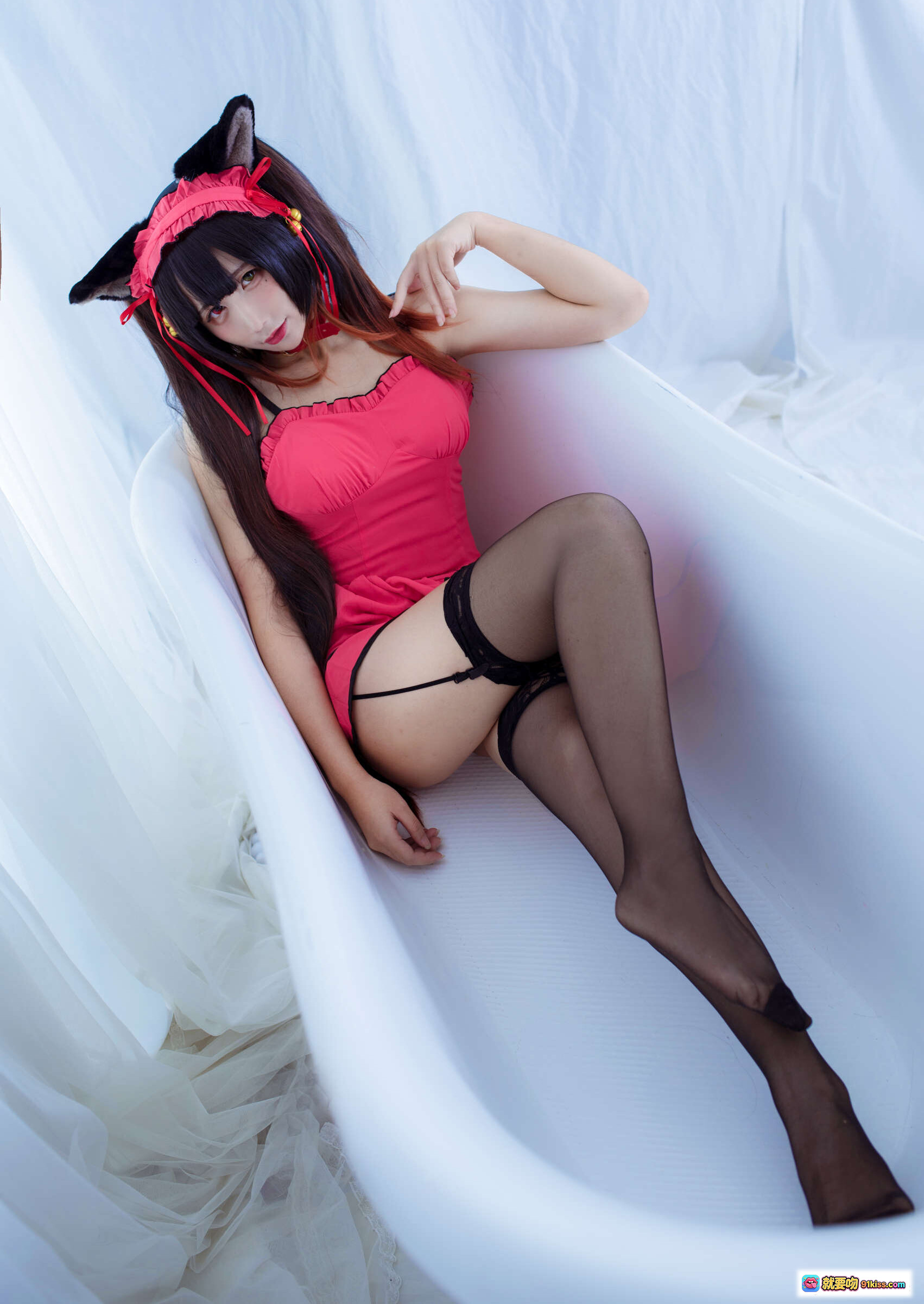 图片[9] - 九曲Jean NO.028 时崎狂三 cosplay写真 40P 468MB 红黑蕾丝吊带袜 暗调氛围感 椅上坐姿 美腿特写 - 就要吻