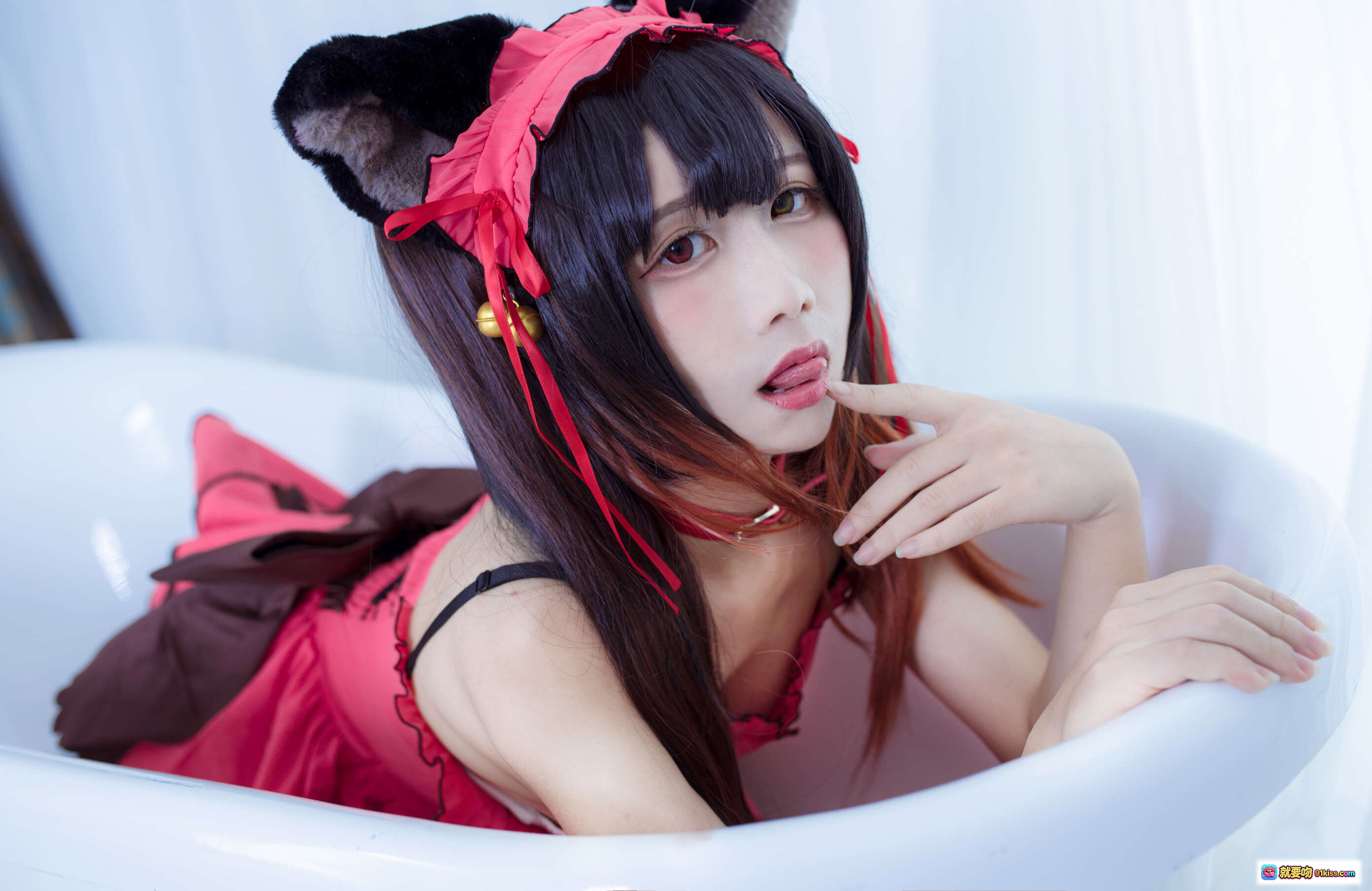 图片[4] - 九曲Jean NO.028 时崎狂三 cosplay写真 40P 468MB 红黑蕾丝吊带袜 暗调氛围感 椅上坐姿 美腿特写 - 就要吻