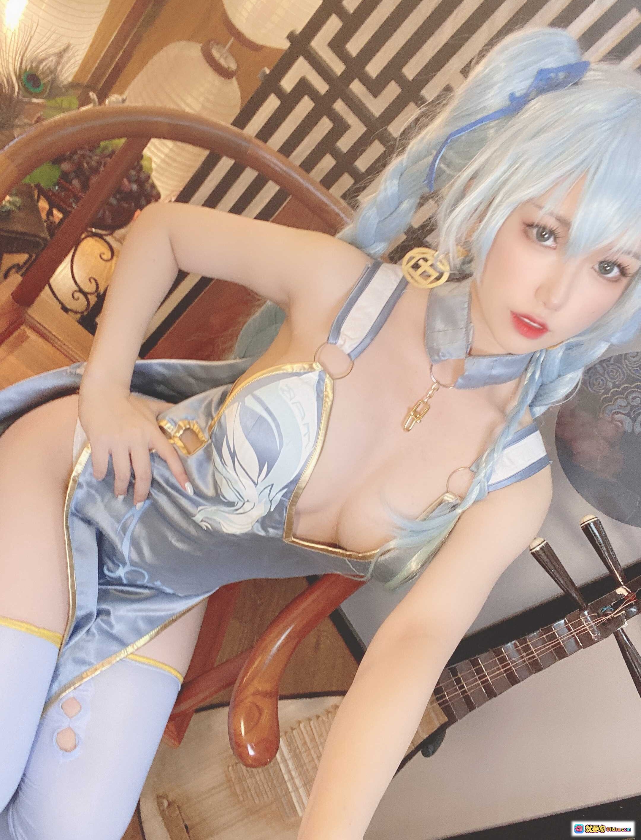 图片[2] - 芋圆侑子NO.016 PA15自拍写真 29P高清美图 蓝发双马尾cosplay 白色丝袜镂空设计 优雅坐姿私房照 - 就要吻