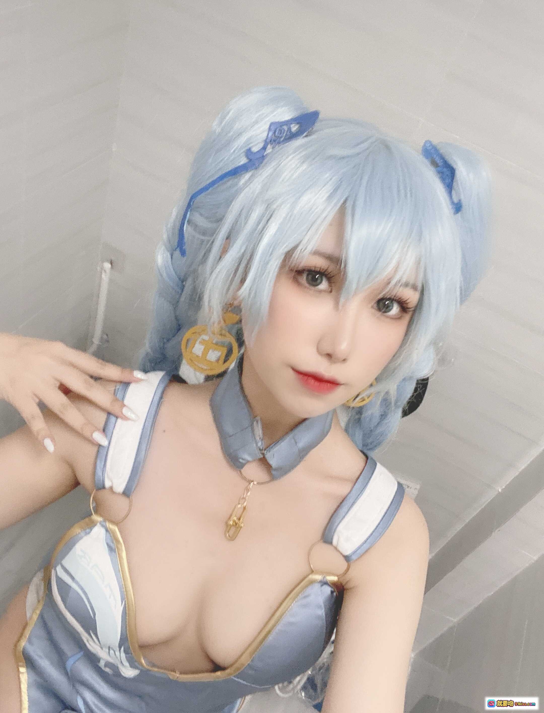 图片[9] - 芋圆侑子NO.016 PA15自拍写真 29P高清美图 蓝发双马尾cosplay 白色丝袜镂空设计 优雅坐姿私房照 - 就要吻