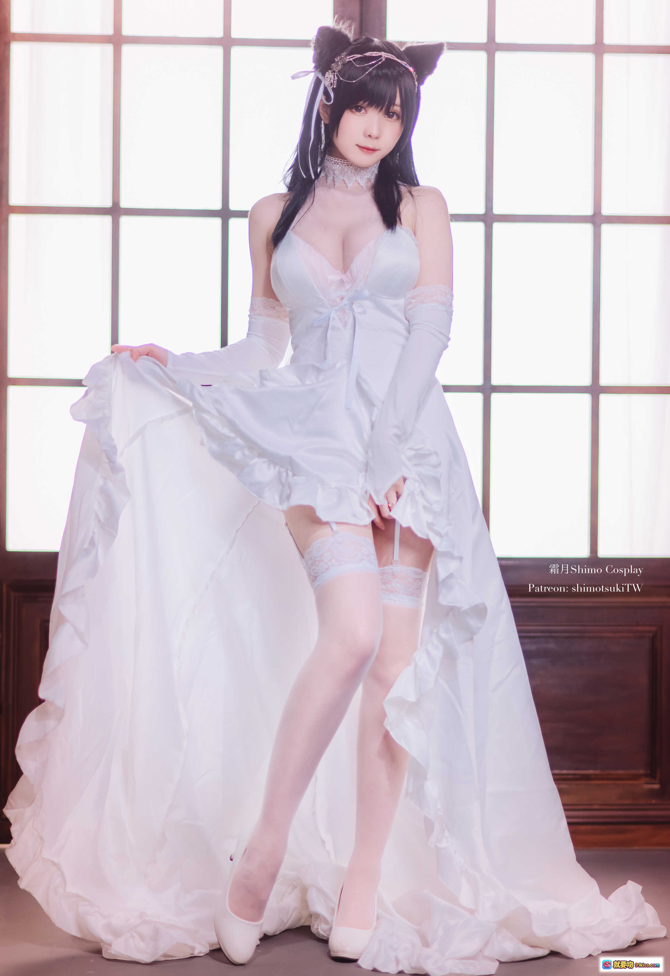 图片[3] - 霜月Shimo NO.032 爱宕 Cosplay 白色蕾丝婚纱猫耳写真 优雅坐姿高跟美腿 21P高清图集 - 就要吻