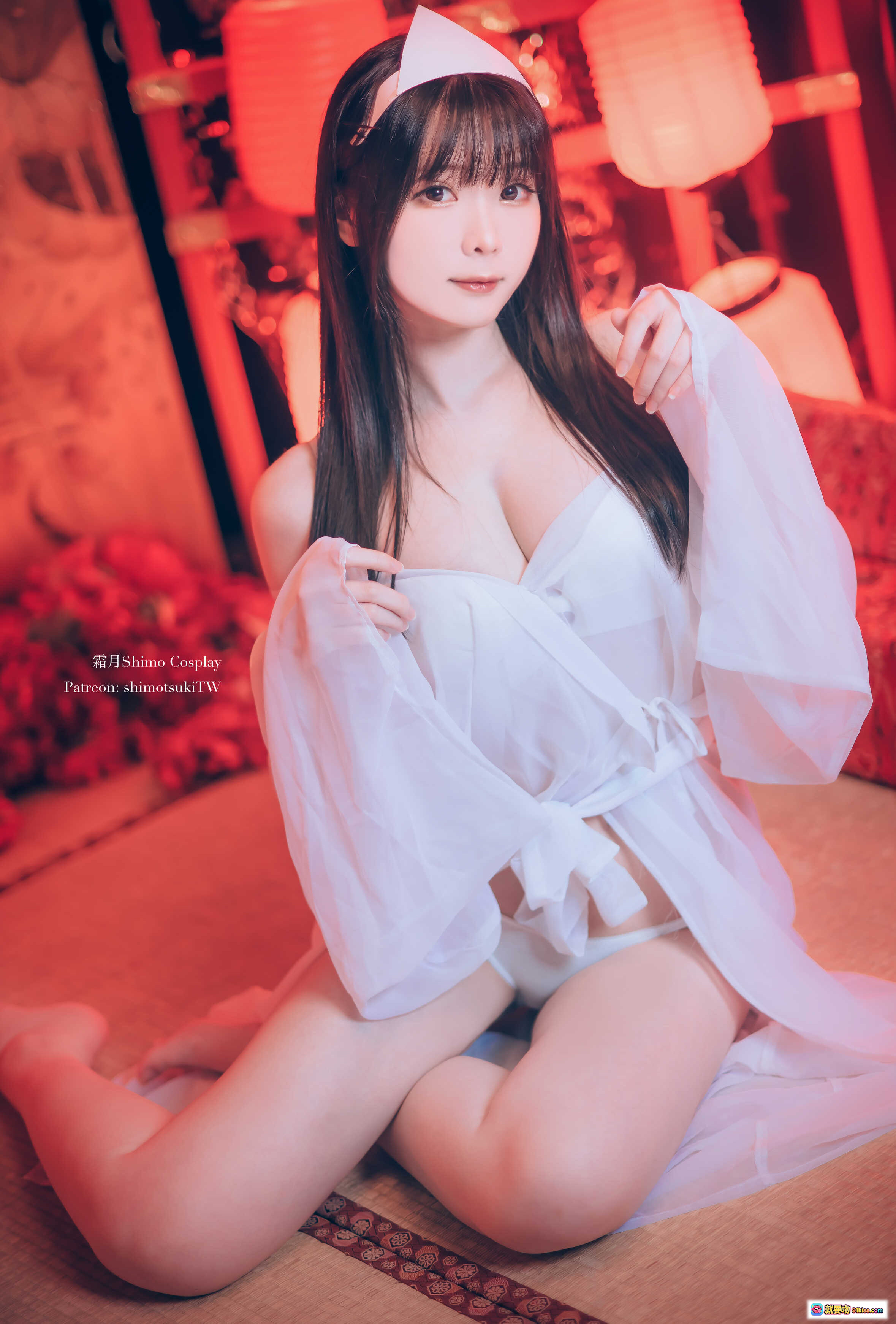 霜月Shimo Cosplay万圣主题写真NO.005｜白色猫耳浴袍少女｜日系甜美性感风｜19P高清图集 - 就要吻