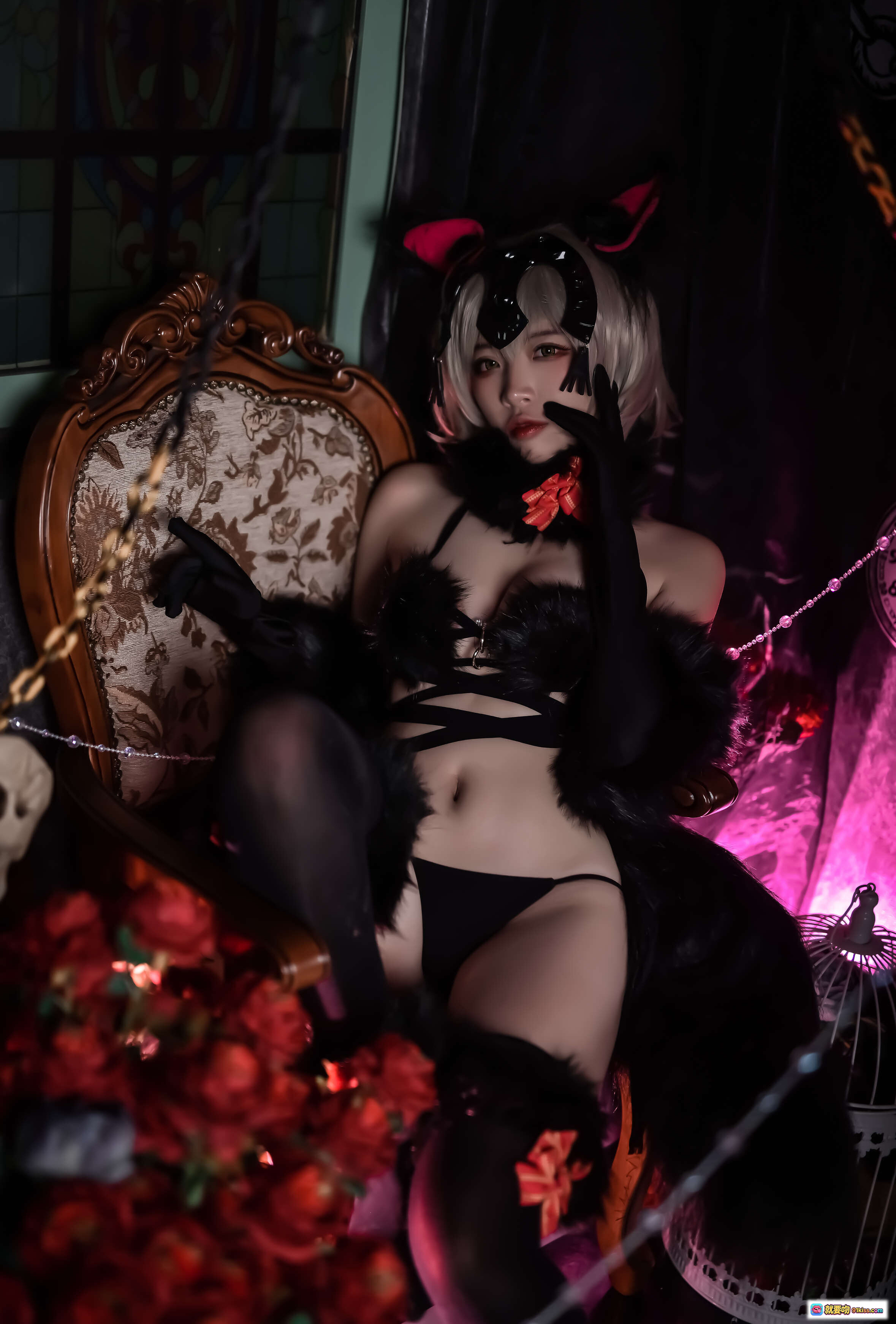 图片[8] - 二佐Nisa NO.006 Fate黑贞万圣节写真 20P 177MB 哥特风黑丝猫耳少女 暗黑系室内摄影 红玫瑰骷髅装饰 复古棋盘格地板 - 就要吻