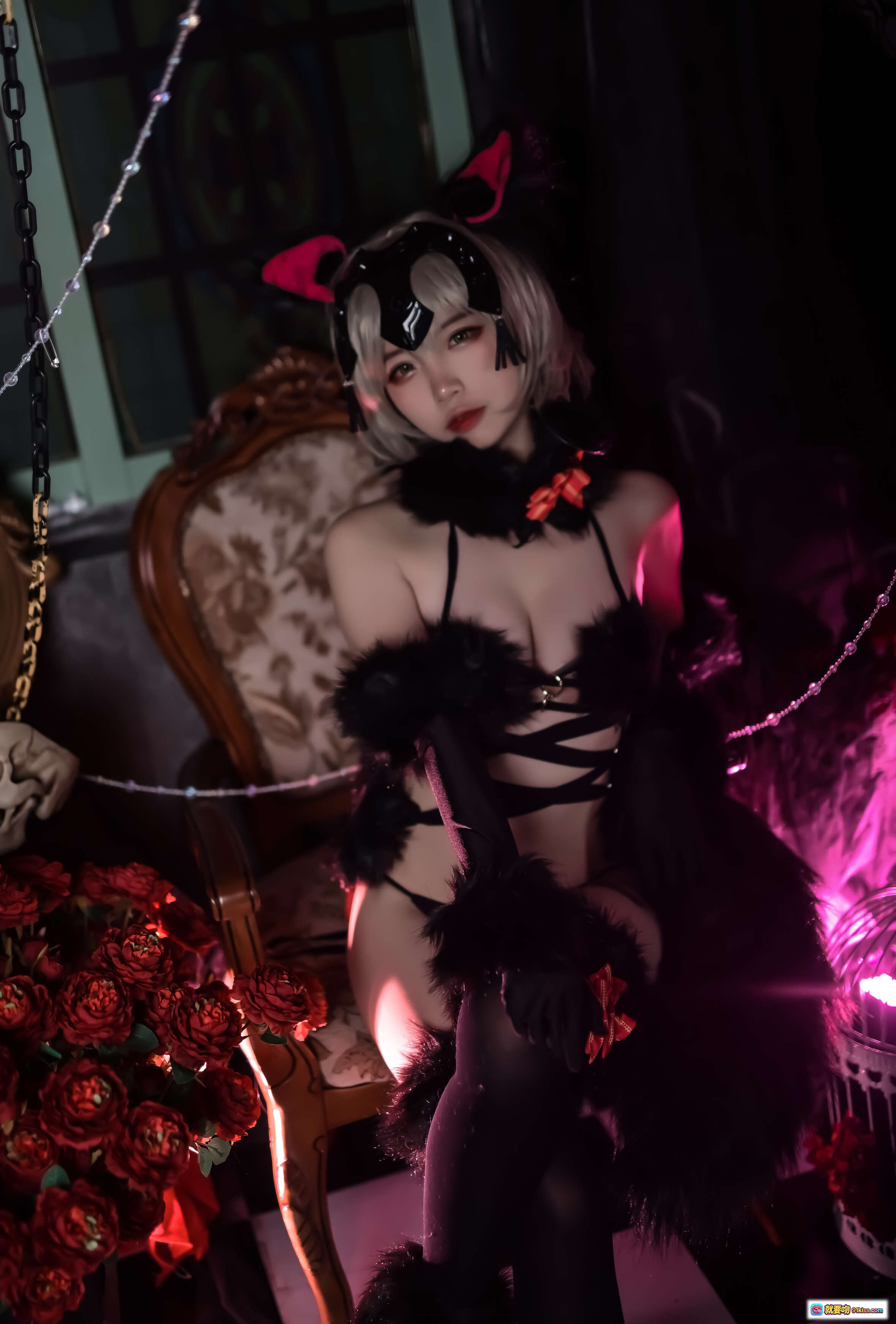 图片[5] - 二佐Nisa NO.006 Fate黑贞万圣节写真 20P 177MB 哥特风黑丝猫耳少女 暗黑系室内摄影 红玫瑰骷髅装饰 复古棋盘格地板 - 就要吻
