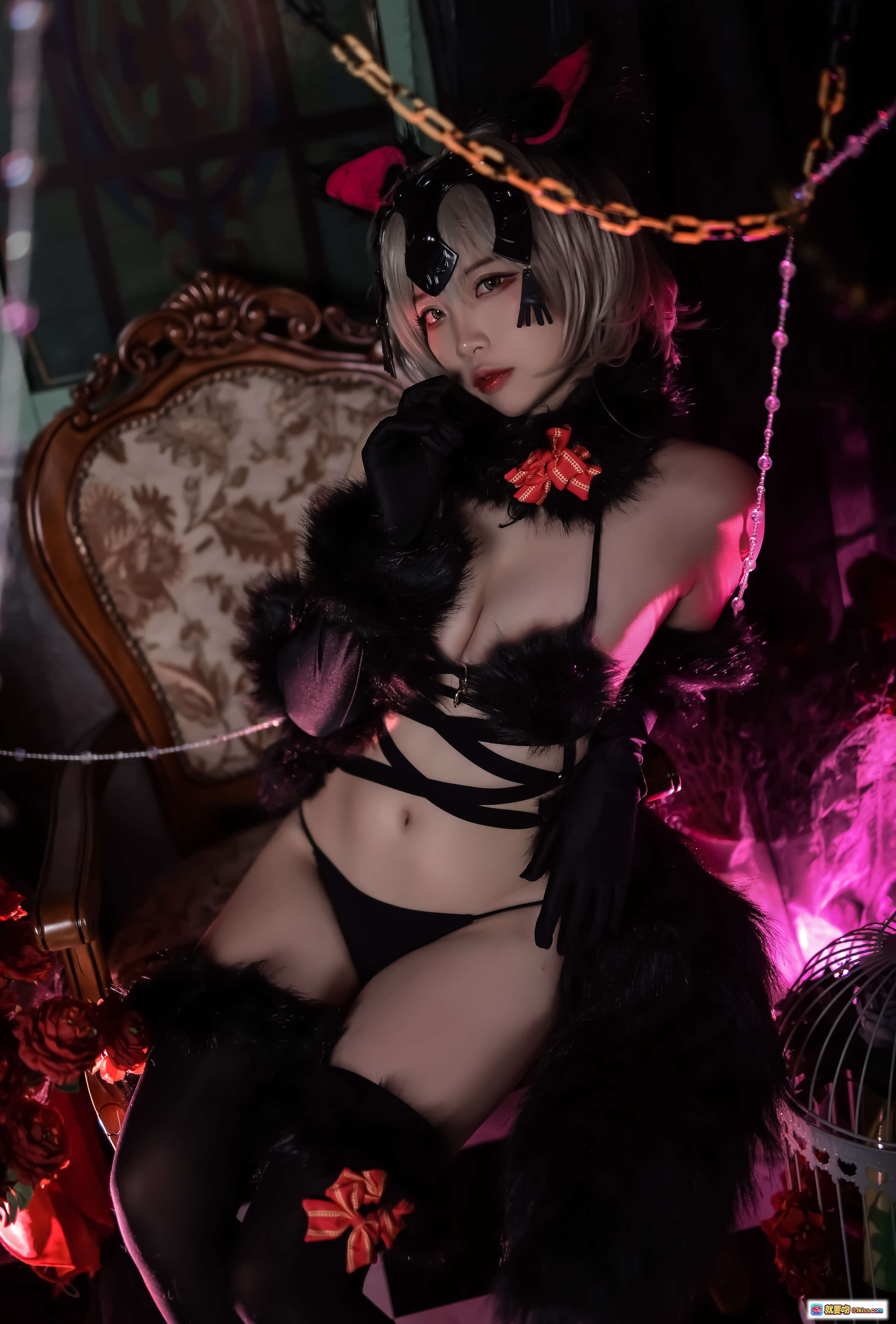 图片[9] - 二佐Nisa NO.006 Fate黑贞万圣节写真 20P 177MB 哥特风黑丝猫耳少女 暗黑系室内摄影 红玫瑰骷髅装饰 复古棋盘格地板 - 就要吻