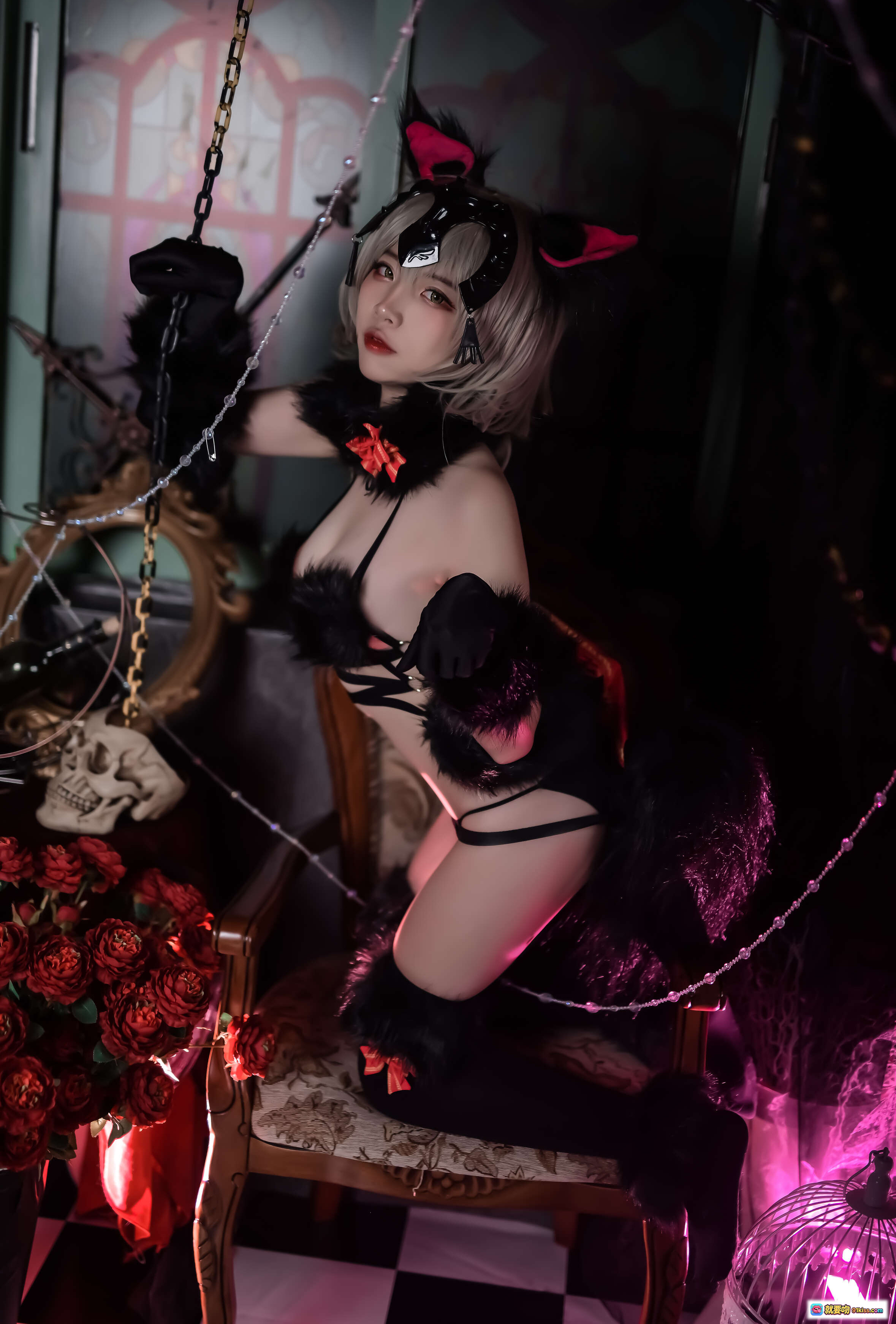 图片[6] - 二佐Nisa NO.006 Fate黑贞万圣节写真 20P 177MB 哥特风黑丝猫耳少女 暗黑系室内摄影 红玫瑰骷髅装饰 复古棋盘格地板 - 就要吻