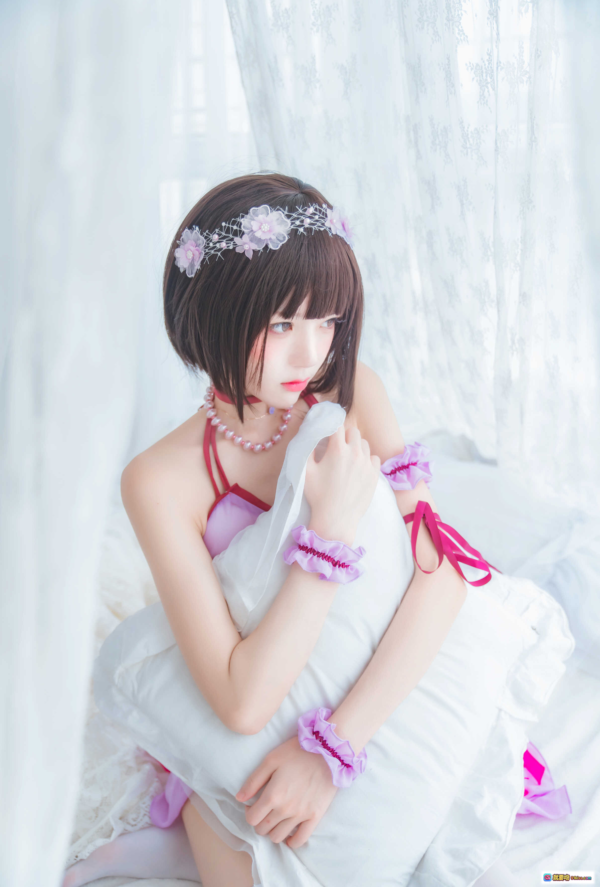 图片[10] - 桜桃喵011加藤惠小睡裙写真 | 紫色蕾丝内衣+白色吊带袜 | 甜美性感私房照38P - 就要吻