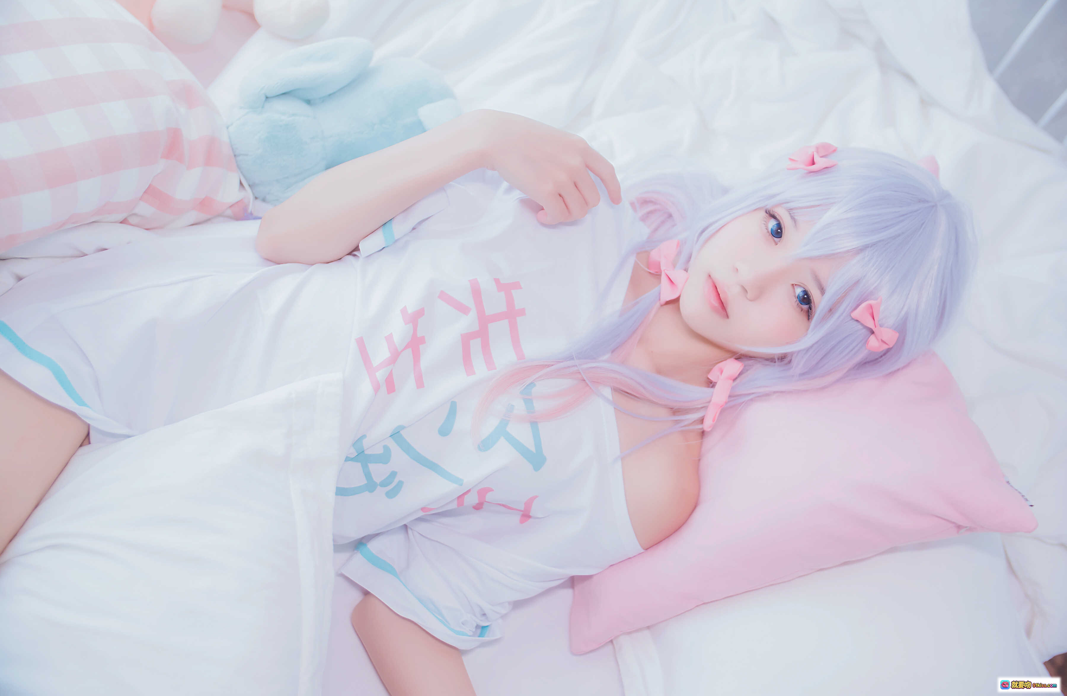 图片[5] - 桜桃喵027纱雾COS写真 | 白发粉蝶结少女 | 病娇风居家私房照 | 54P高清图集 - 就要吻