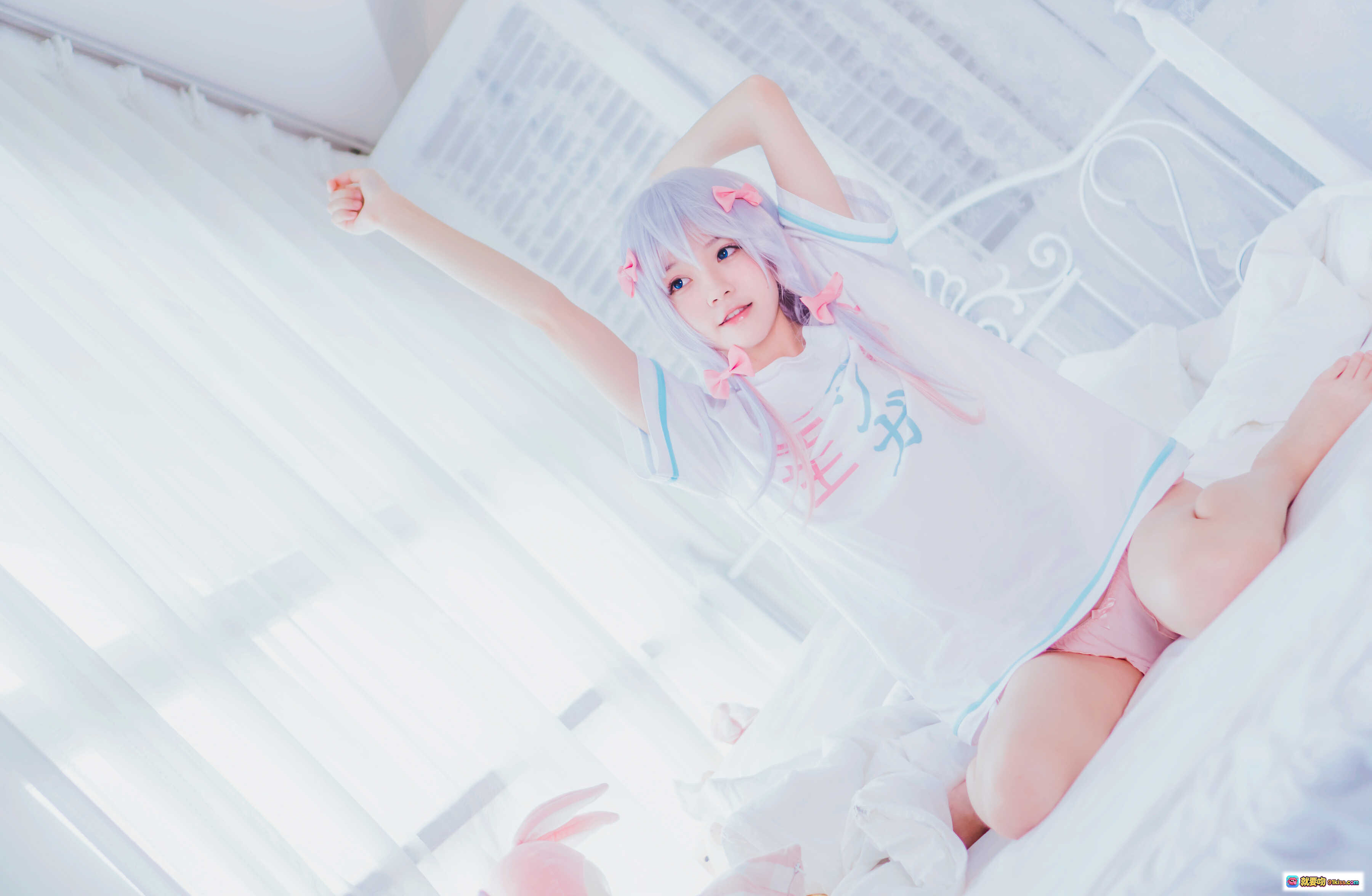 图片[7] - 桜桃喵027纱雾COS写真 | 白发粉蝶结少女 | 病娇风居家私房照 | 54P高清图集 - 就要吻