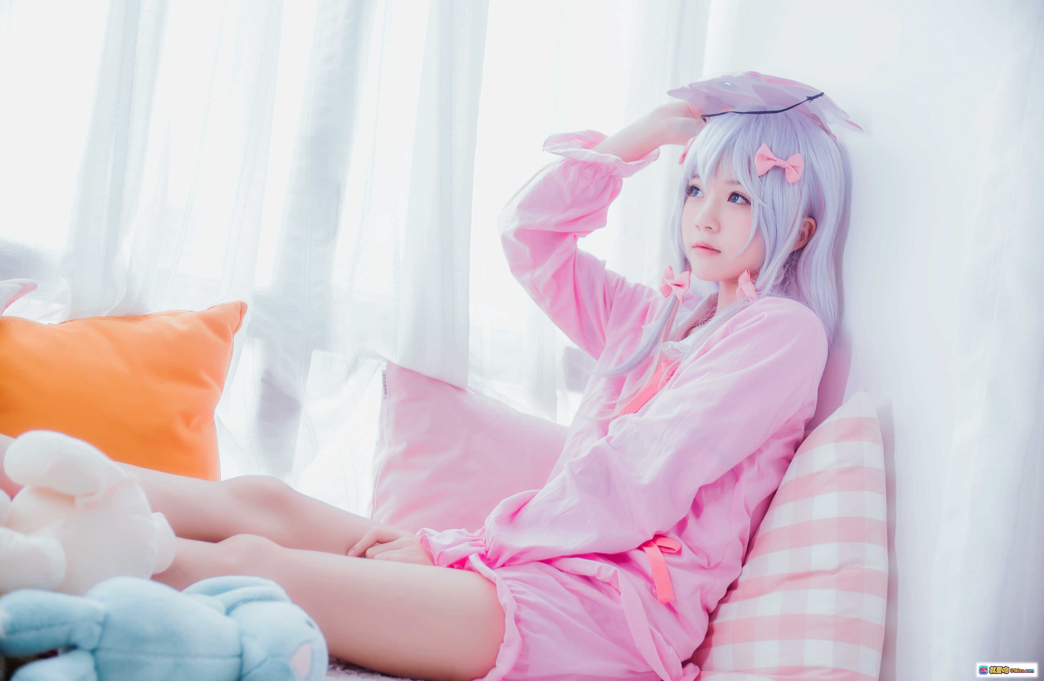 图片[3] - 桜桃喵027纱雾COS写真 | 白发粉蝶结少女 | 病娇风居家私房照 | 54P高清图集 - 就要吻