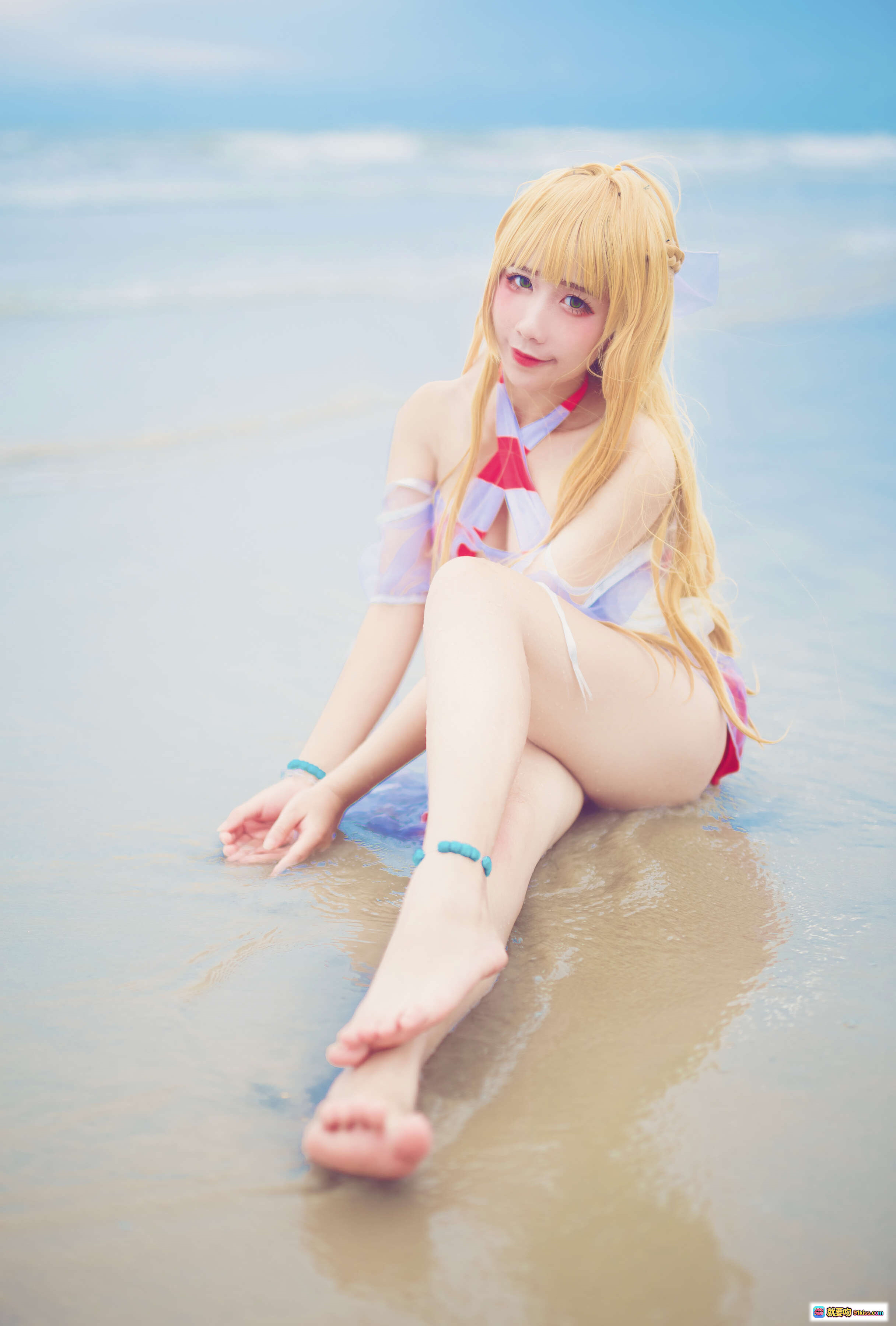 图片[6] - 九曲Jean NO.014 水尼禄cosplay海滩写真 金发少女蓝紫薄纱裙 蓝色手链赤足沙滩 柔美日系风格高清图集 - 就要吻