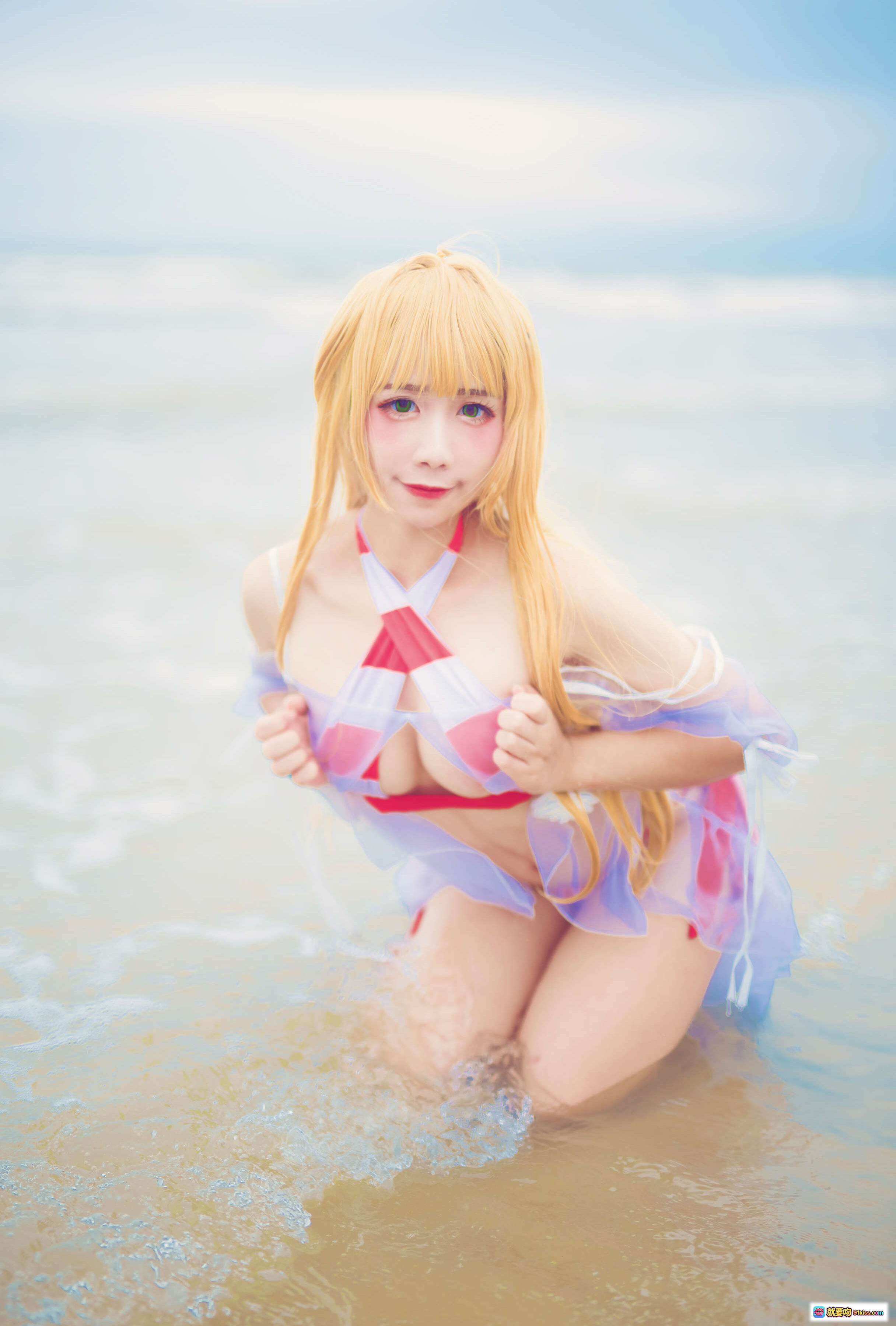 图片[3] - 九曲Jean NO.014 水尼禄cosplay海滩写真 金发少女蓝紫薄纱裙 蓝色手链赤足沙滩 柔美日系风格高清图集 - 就要吻