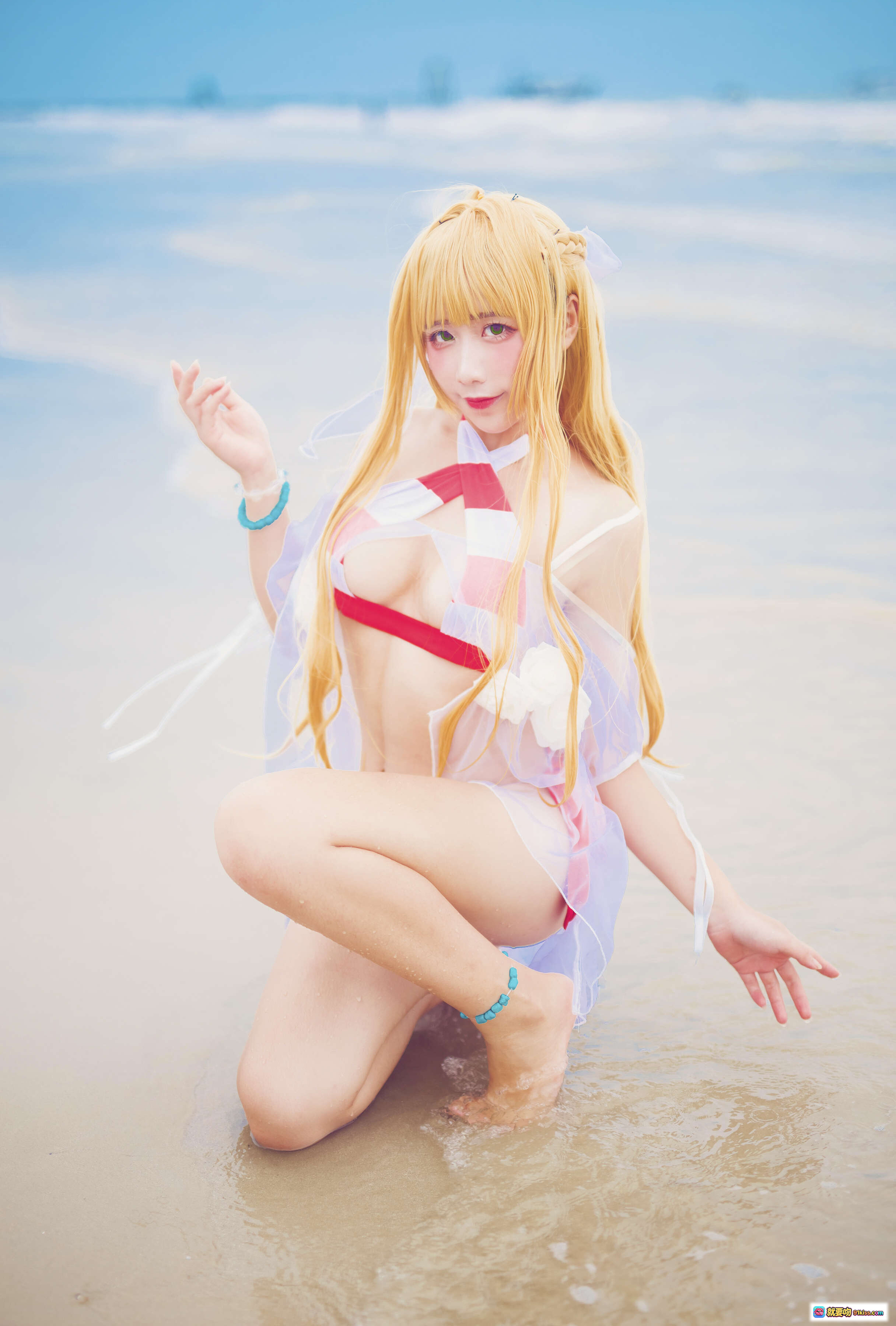 图片[9] - 九曲Jean NO.014 水尼禄cosplay海滩写真 金发少女蓝紫薄纱裙 蓝色手链赤足沙滩 柔美日系风格高清图集 - 就要吻