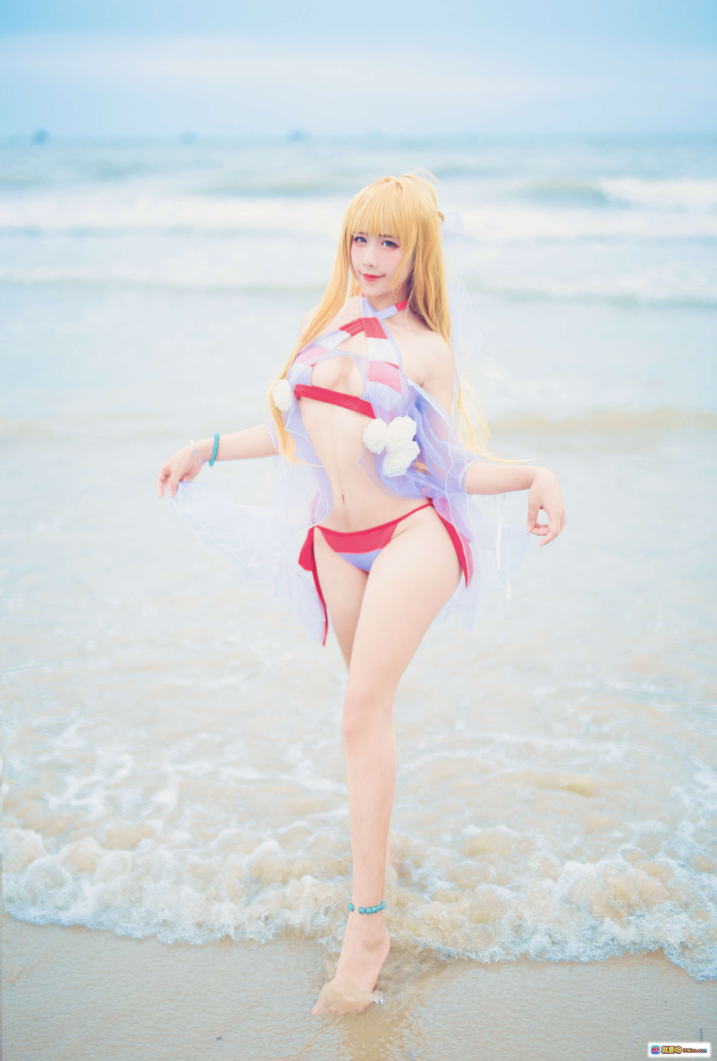 图片[4] - 九曲Jean NO.014 水尼禄cosplay海滩写真 金发少女蓝紫薄纱裙 蓝色手链赤足沙滩 柔美日系风格高清图集 - 就要吻