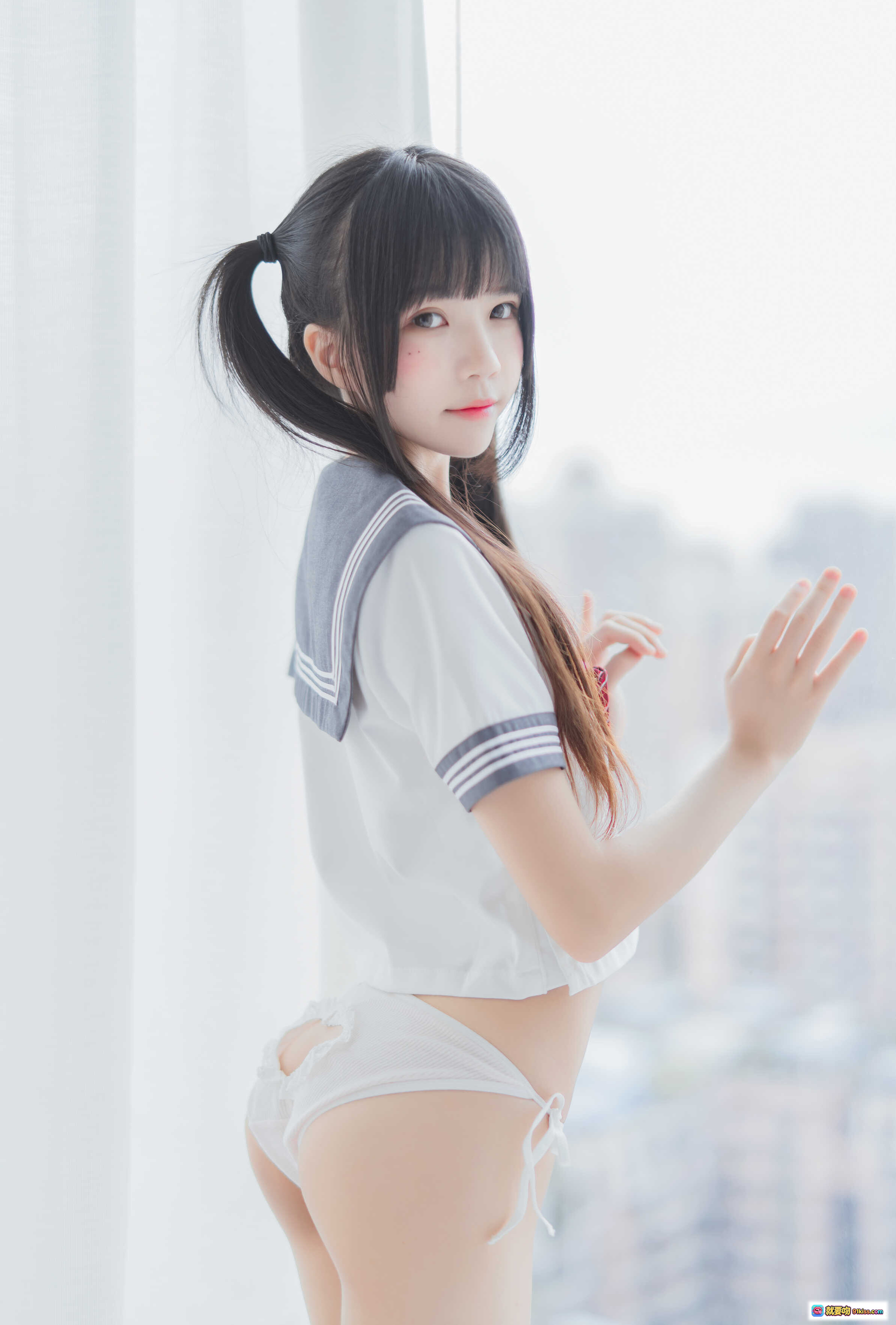 图片[3] - 桜桃喵048心形胖次写真集｜深蓝长袜美腿特写｜日系校服少女私房照｜95P高清图包 - 就要吻