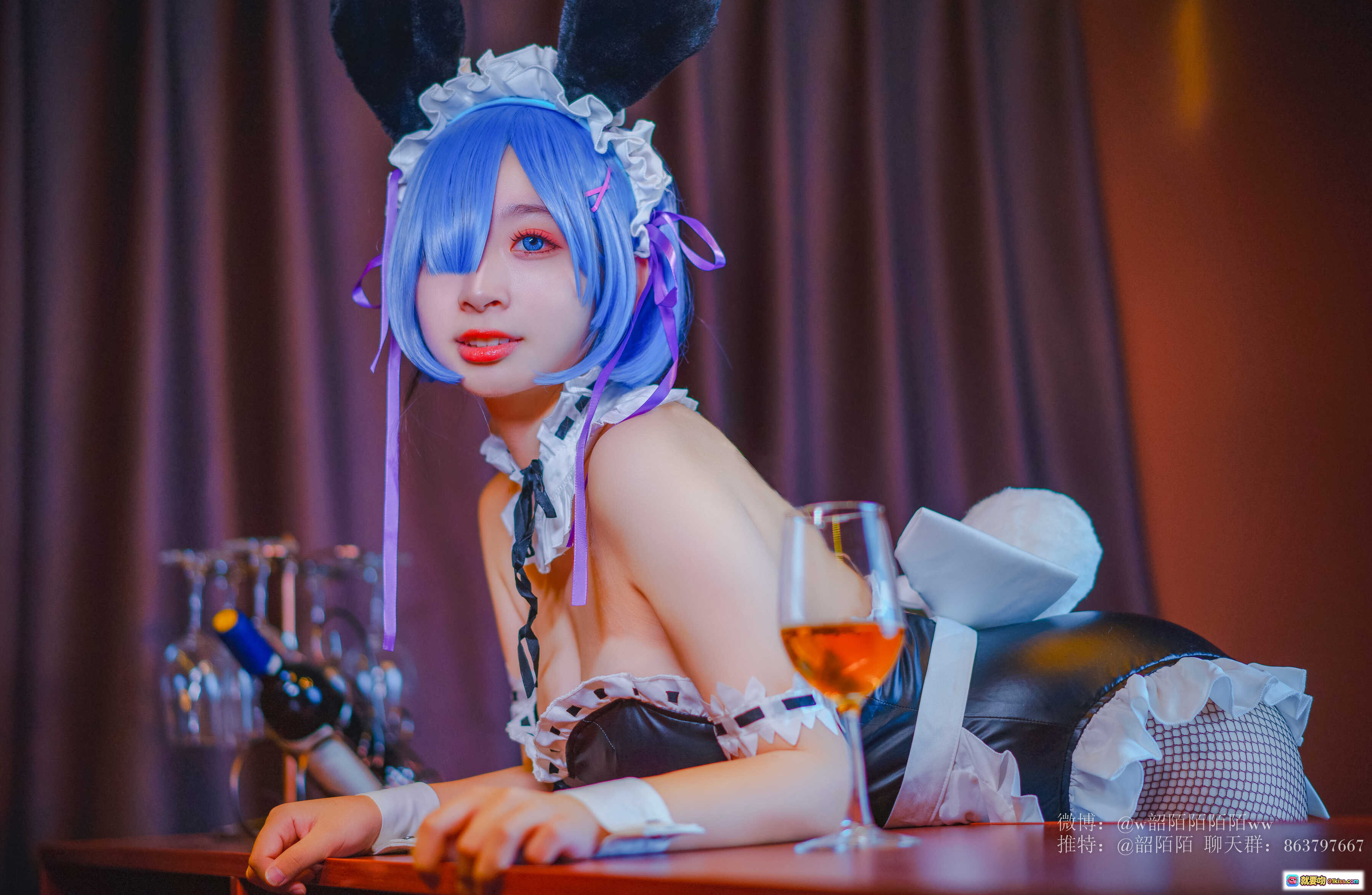 图片[10] - 韶陌陌NO.003雷姆cosplay写真 – 蓝发兔耳女仆装 黑丝美腿 甜美性感私房照 - 就要吻