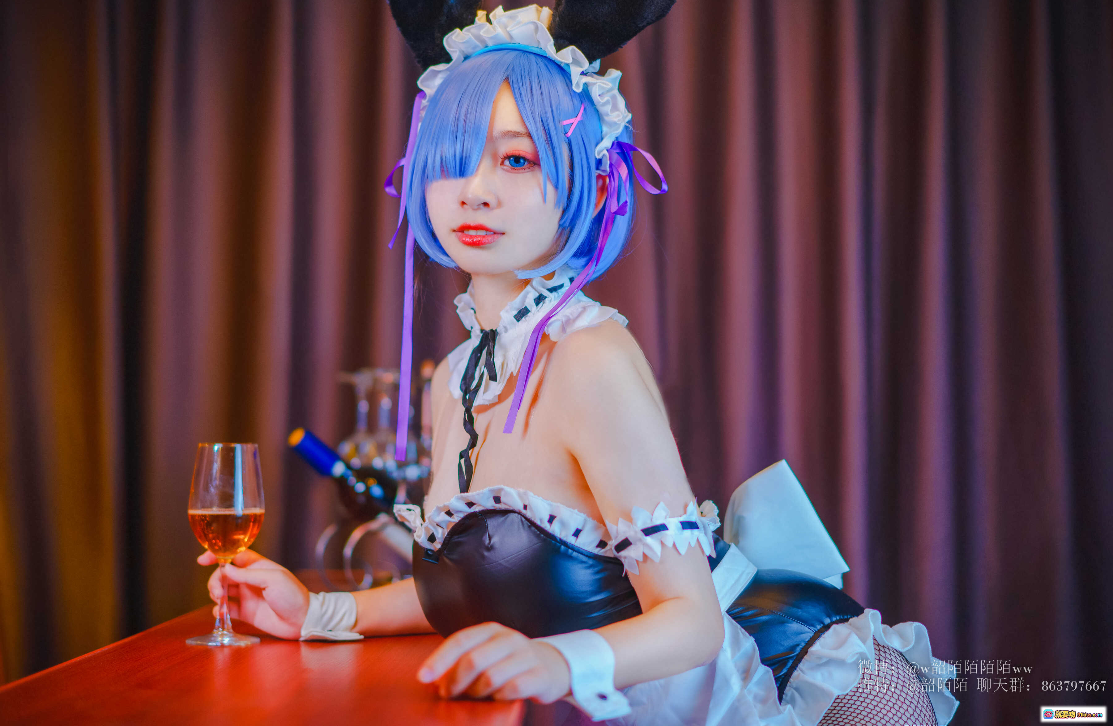 图片[7] - 韶陌陌NO.003雷姆cosplay写真 – 蓝发兔耳女仆装 黑丝美腿 甜美性感私房照 - 就要吻