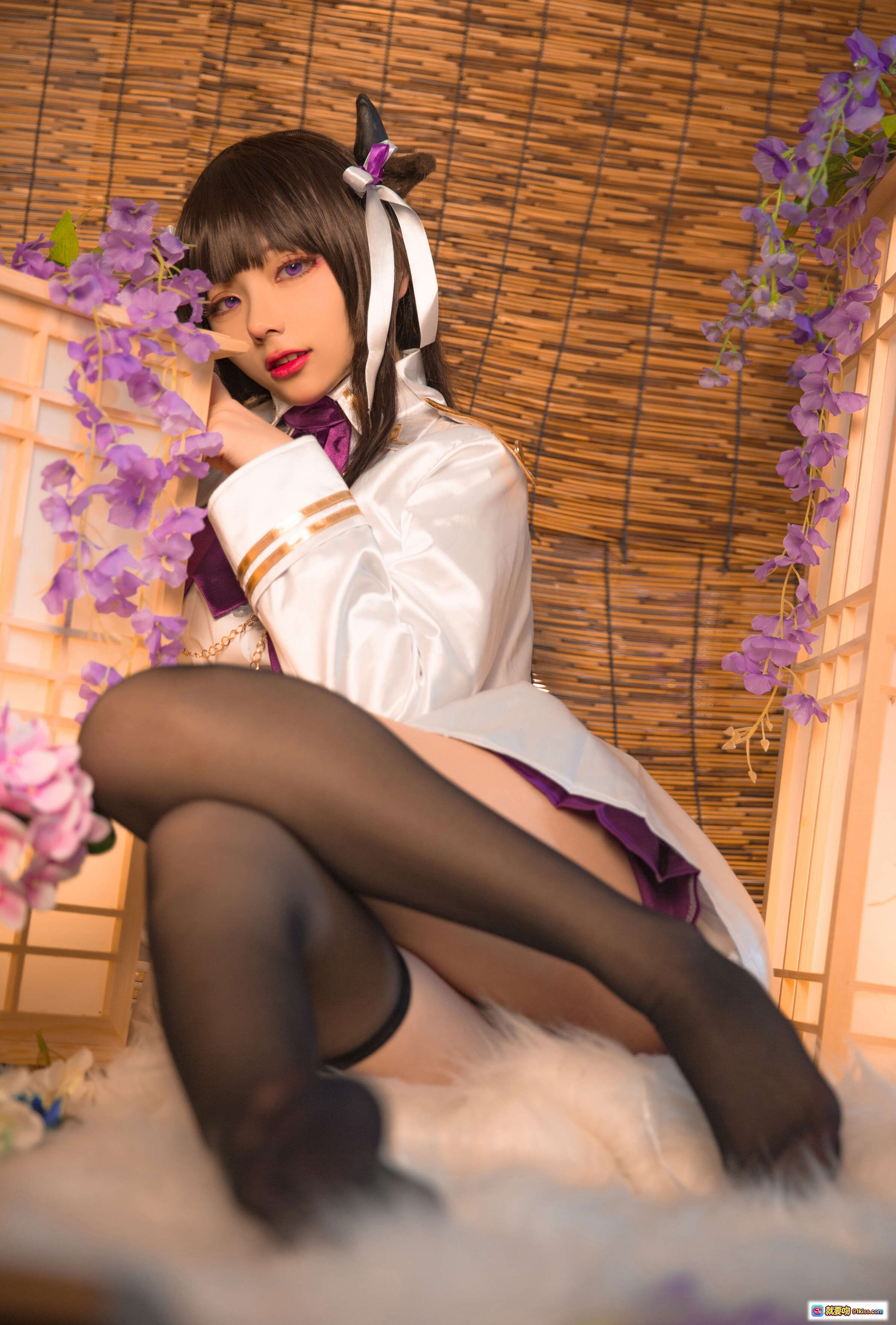 图片[2] - 起司块wii NO.025 樫野 cos写真集 | 白紫和风服饰 | 黑丝美腿 | 紫藤花背景 | 日式竹帘场景 | 37P高清图包 - 就要吻