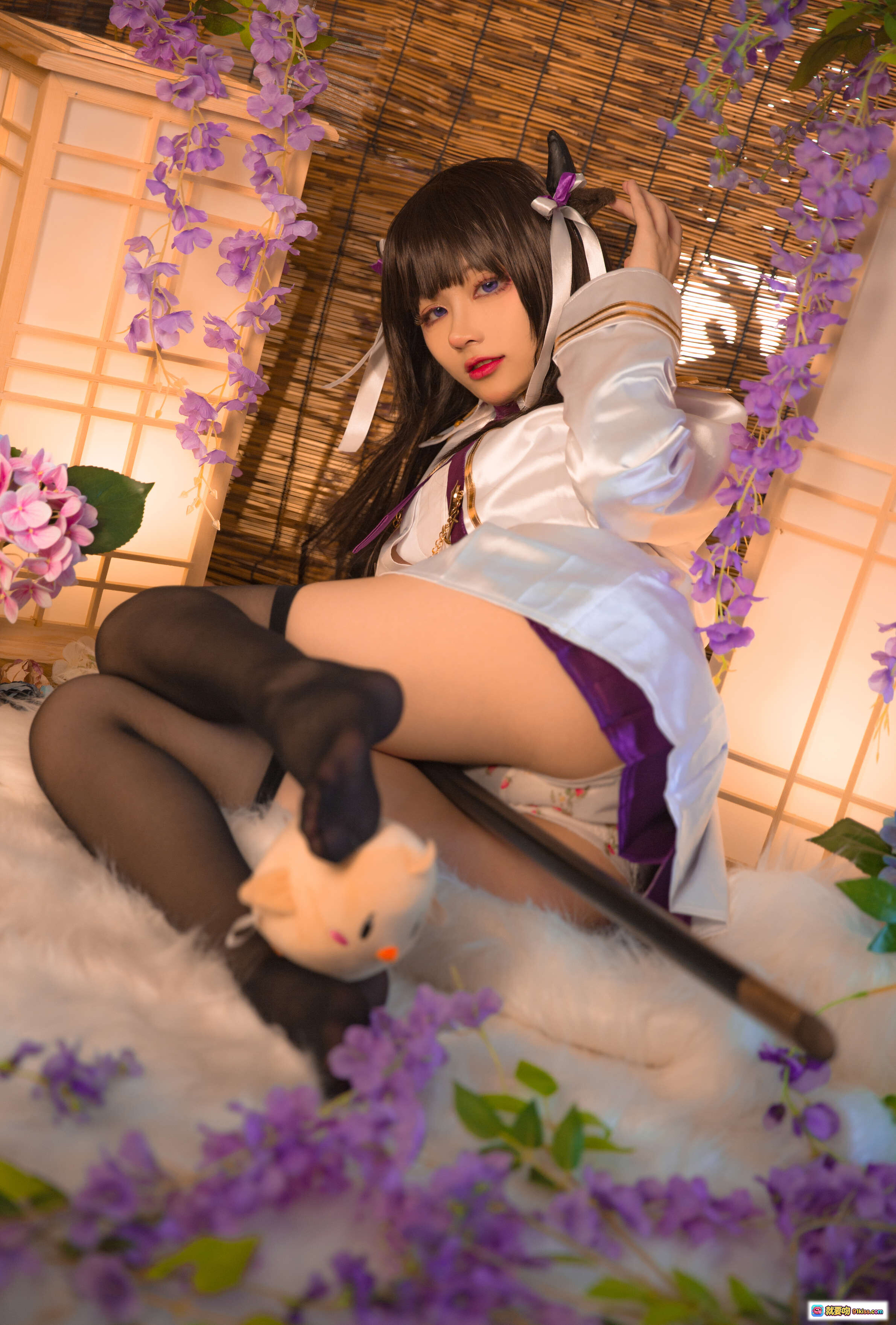 图片[7] - 起司块wii NO.025 樫野 cos写真集 | 白紫和风服饰 | 黑丝美腿 | 紫藤花背景 | 日式竹帘场景 | 37P高清图包 - 就要吻