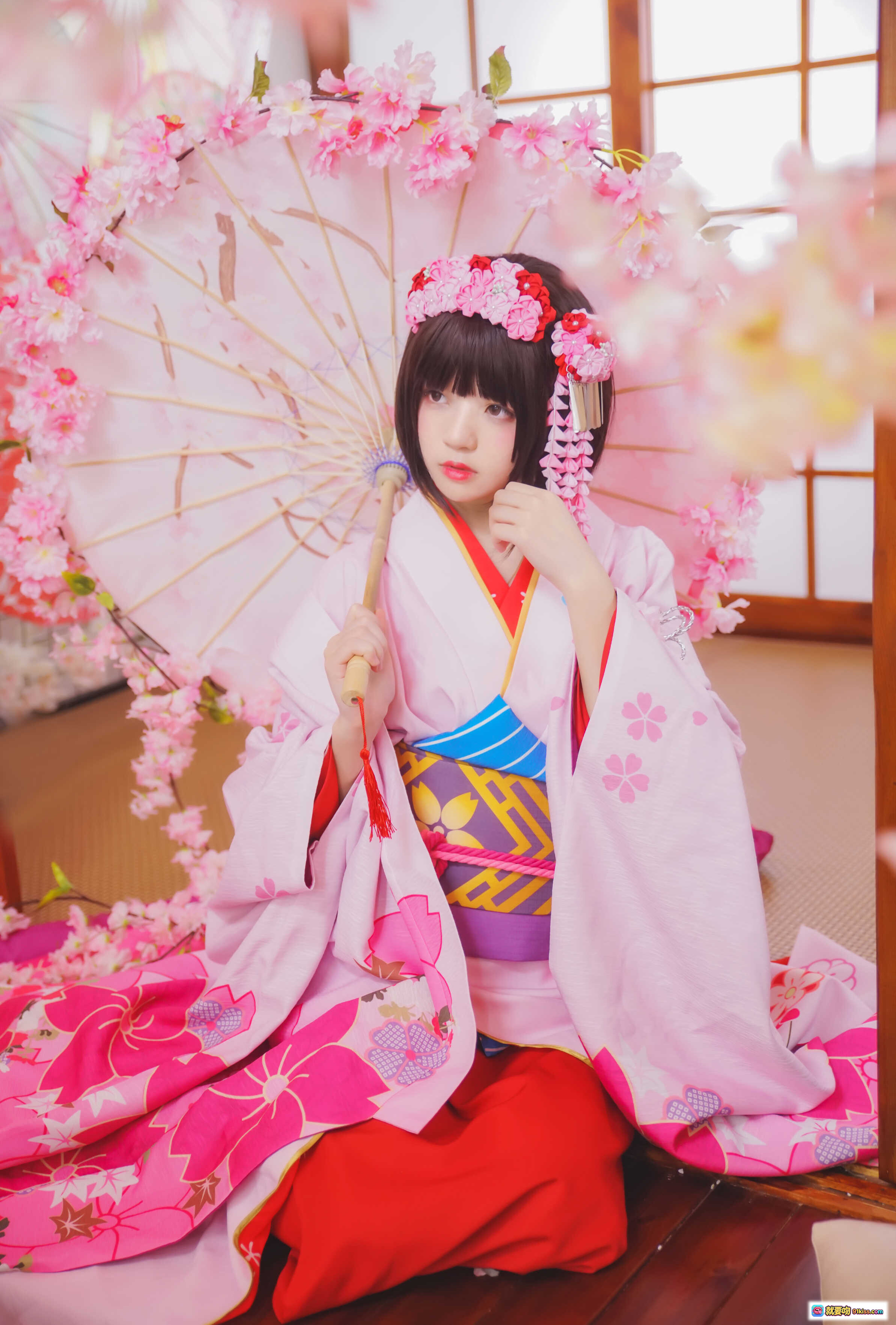 图片[4] - 桜桃喵008加藤惠和服写真｜粉色樱花和风造型｜日系少女Cosplay｜精致花饰发饰｜23P高清图集 - 就要吻