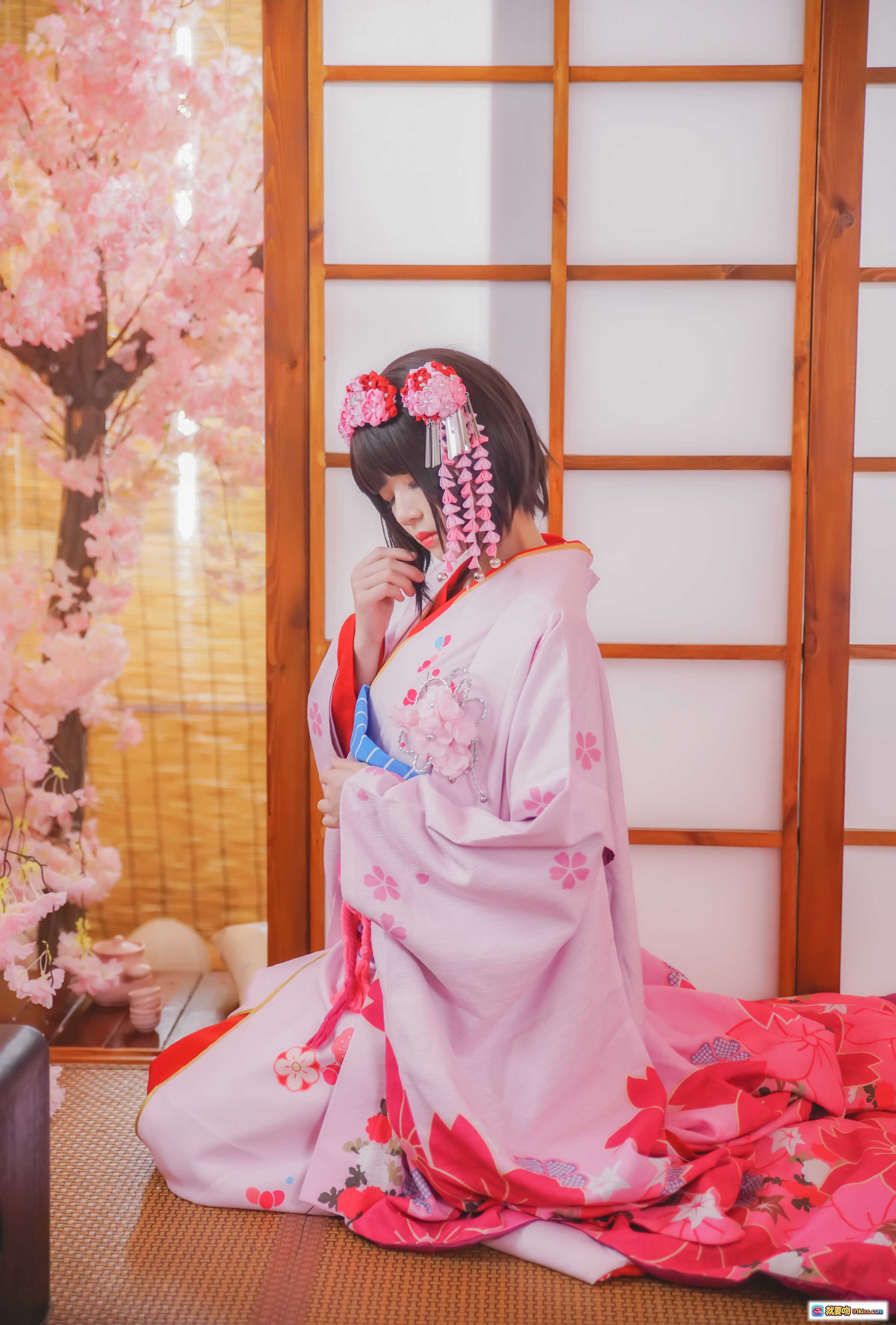 图片[7] - 桜桃喵008加藤惠和服写真｜粉色樱花和风造型｜日系少女Cosplay｜精致花饰发饰｜23P高清图集 - 就要吻