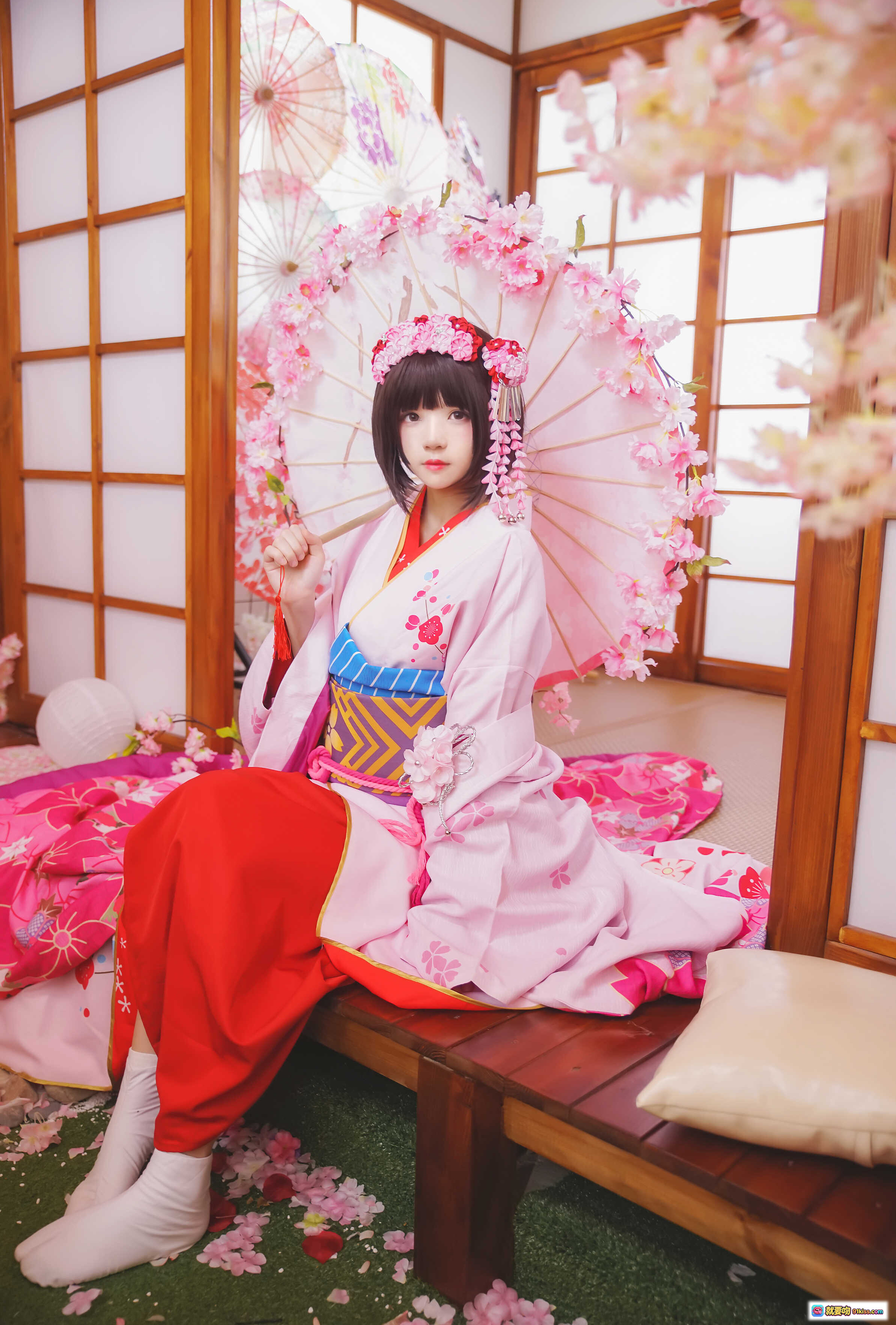 图片[9] - 桜桃喵008加藤惠和服写真｜粉色樱花和风造型｜日系少女Cosplay｜精致花饰发饰｜23P高清图集 - 就要吻
