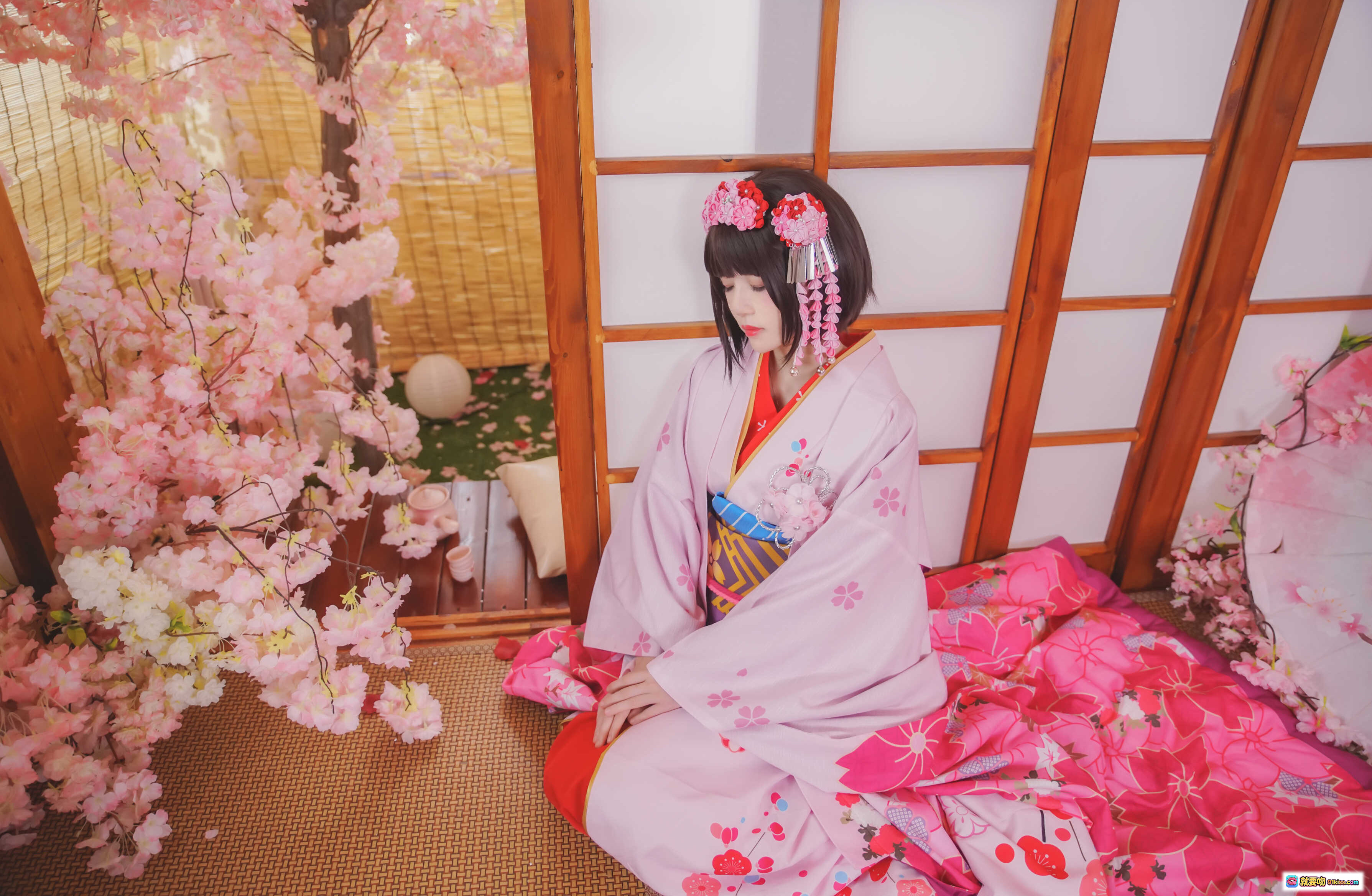 图片[10] - 桜桃喵008加藤惠和服写真｜粉色樱花和风造型｜日系少女Cosplay｜精致花饰发饰｜23P高清图集 - 就要吻