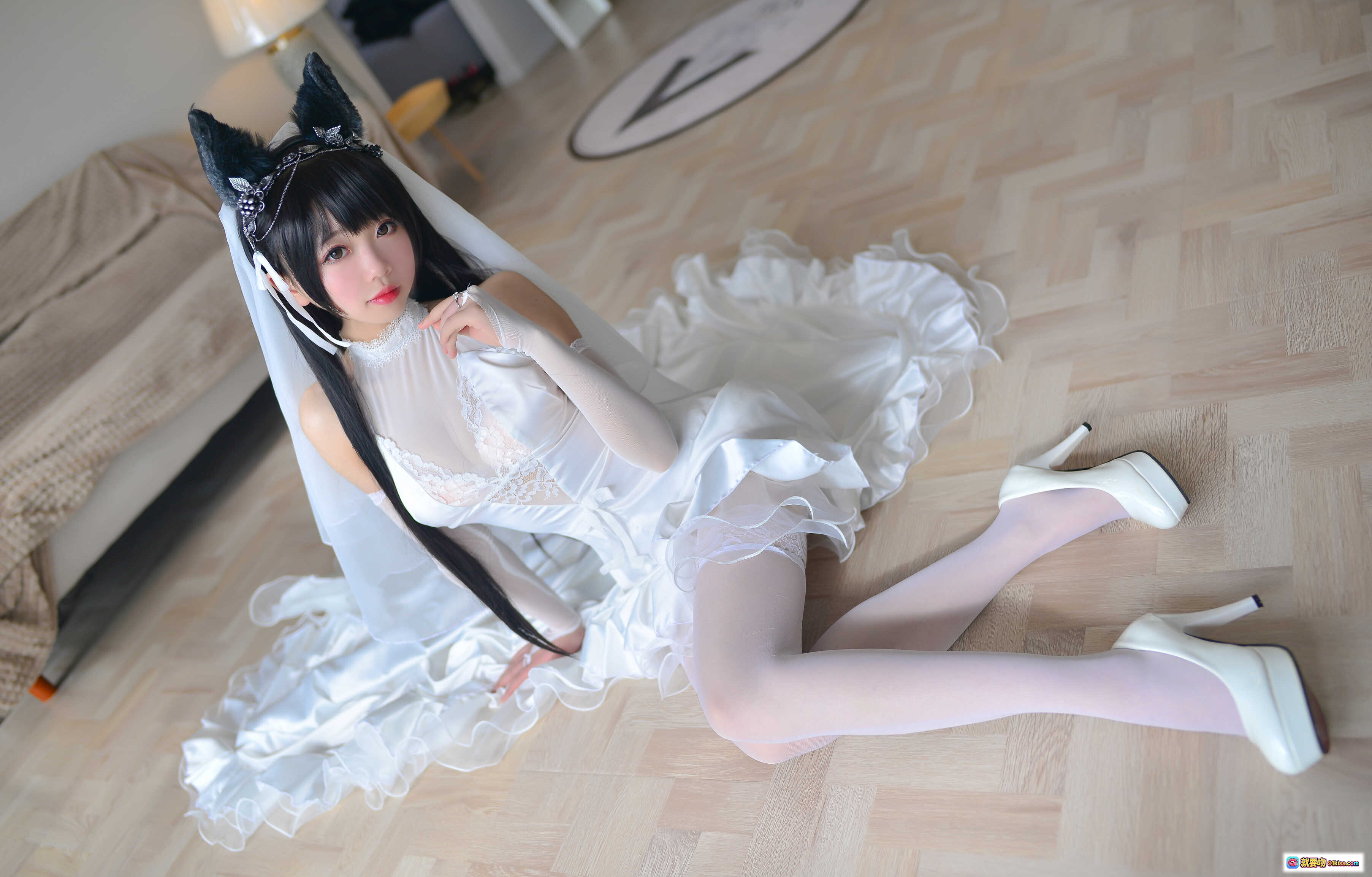 图片[5] - 雪琪SAMA NO.003 爱宕婚纱Cosplay 白色蕾丝猫耳新娘装 高楼窗边写真 38P高清图集 - 就要吻