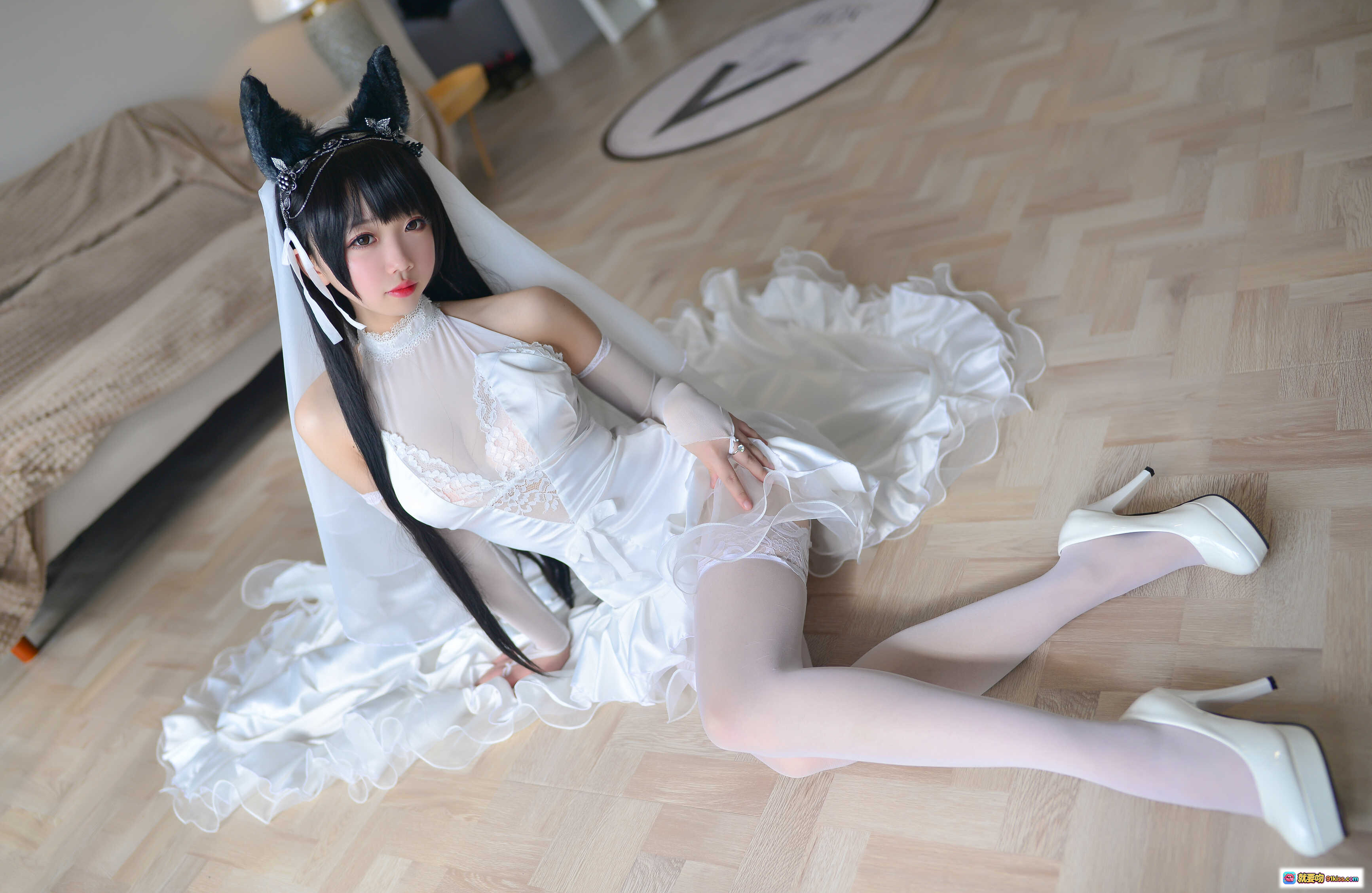 图片[7] - 雪琪SAMA NO.003 爱宕婚纱Cosplay 白色蕾丝猫耳新娘装 高楼窗边写真 38P高清图集 - 就要吻