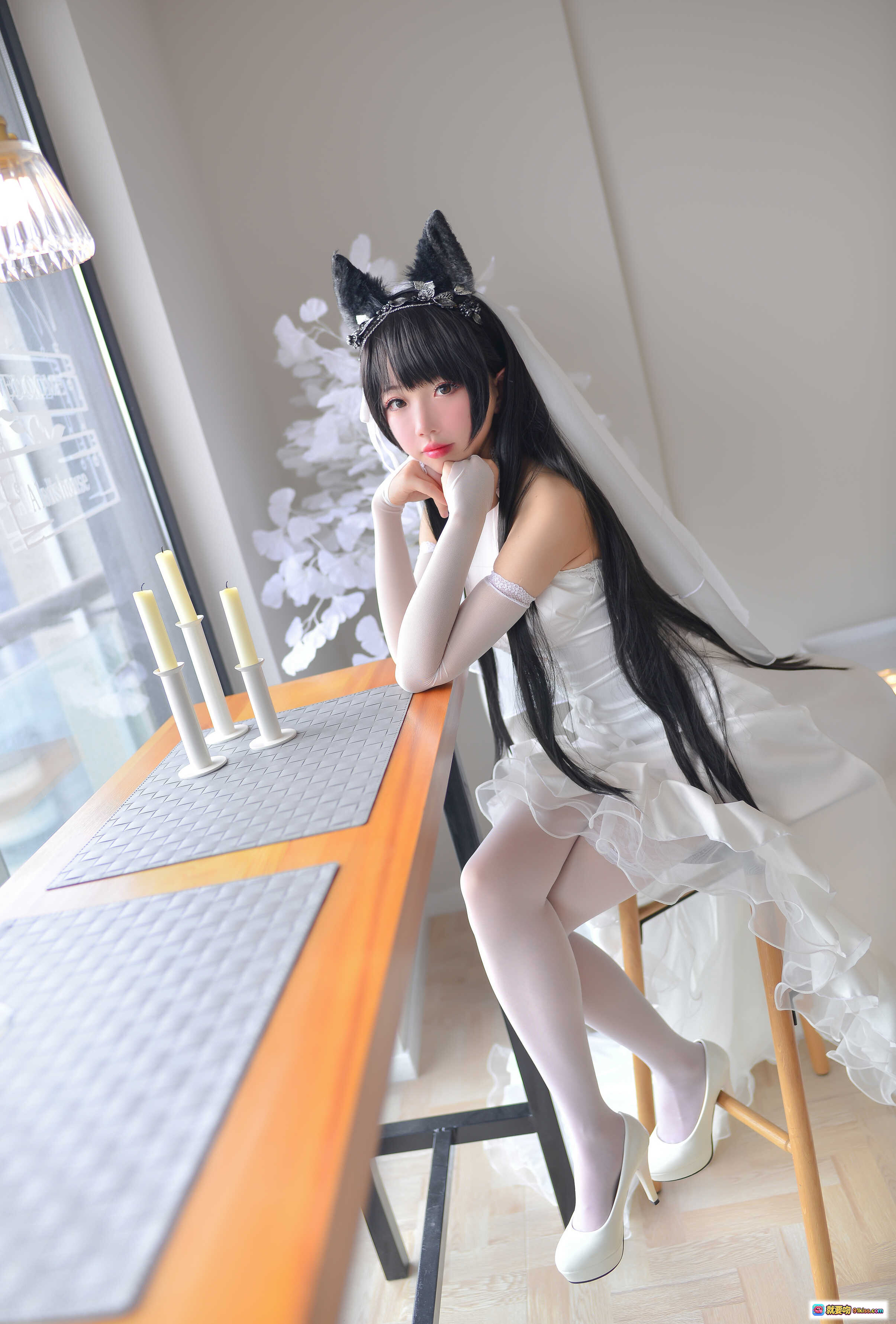 图片[9] - 雪琪SAMA NO.003 爱宕婚纱Cosplay 白色蕾丝猫耳新娘装 高楼窗边写真 38P高清图集 - 就要吻