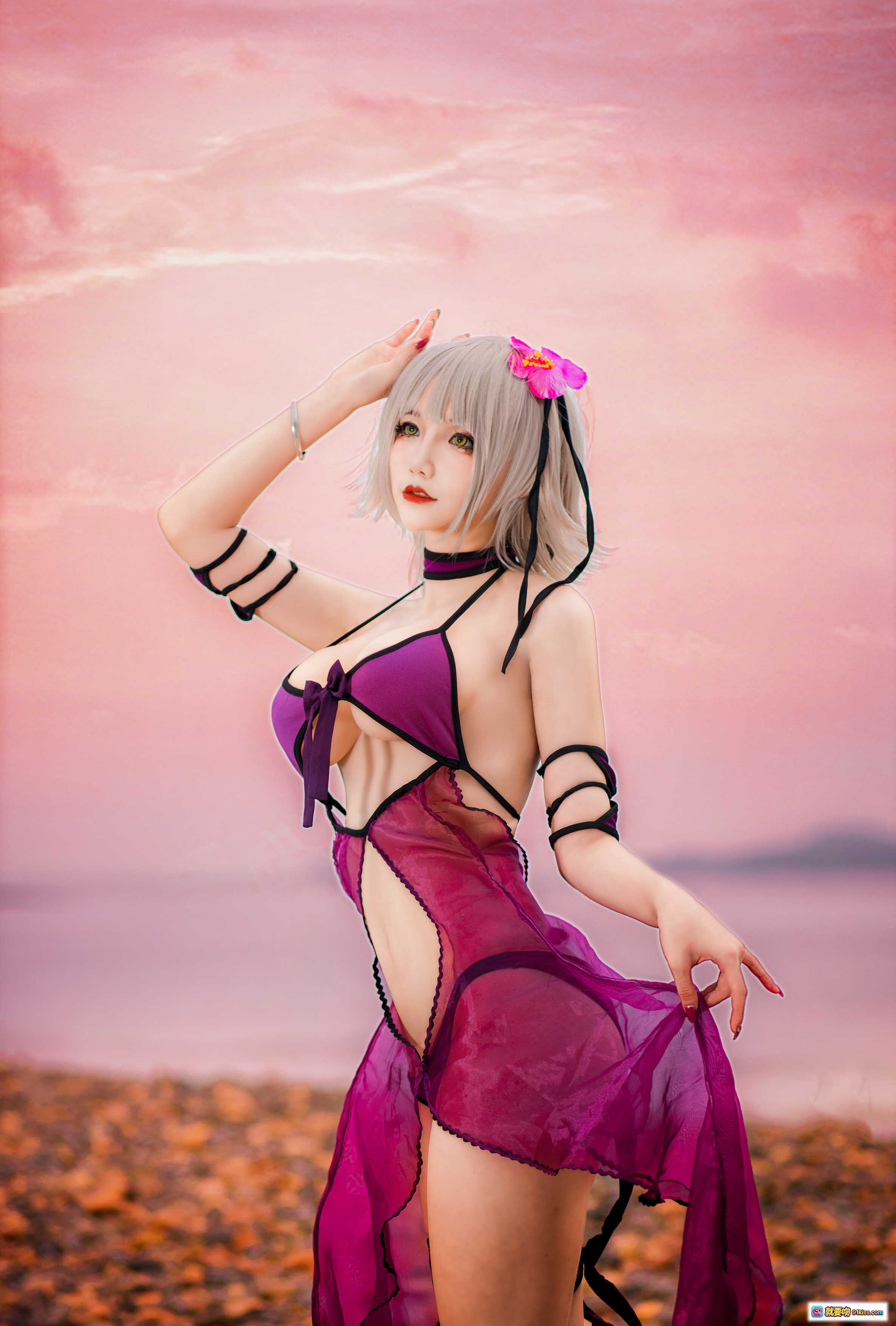 图片[10] - 仙九Airi NO.002 黑贞水着 cosplay 紫色系性感比基尼 海滩写真 19P高清图集 - 就要吻