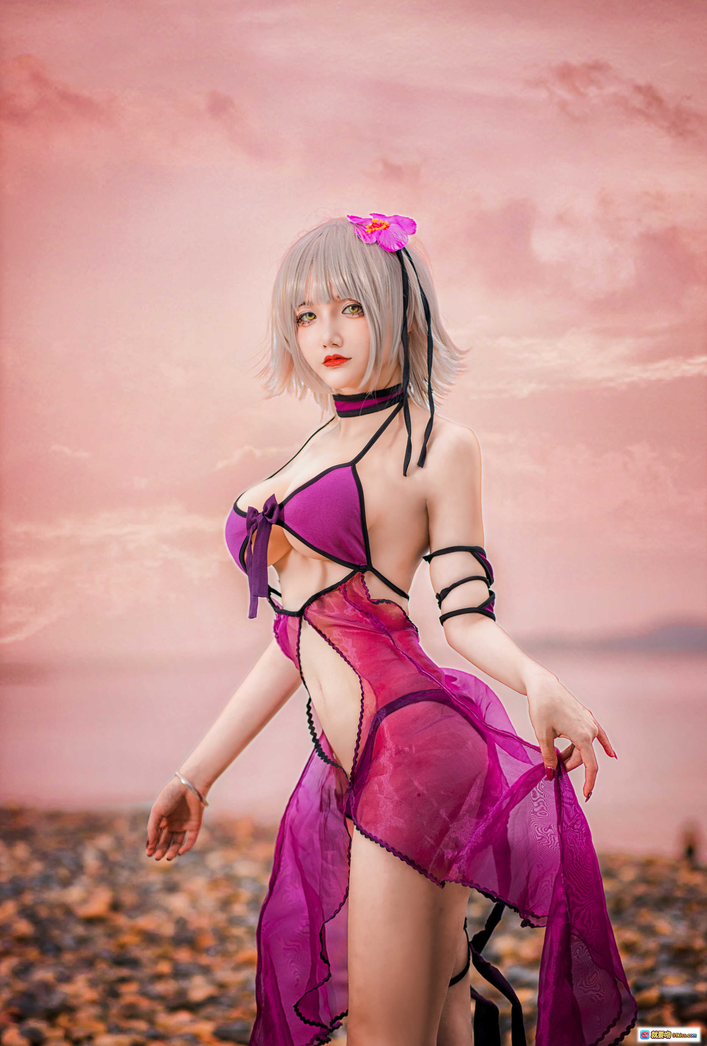 图片[7] - 仙九Airi NO.002 黑贞水着 cosplay 紫色系性感比基尼 海滩写真 19P高清图集 - 就要吻