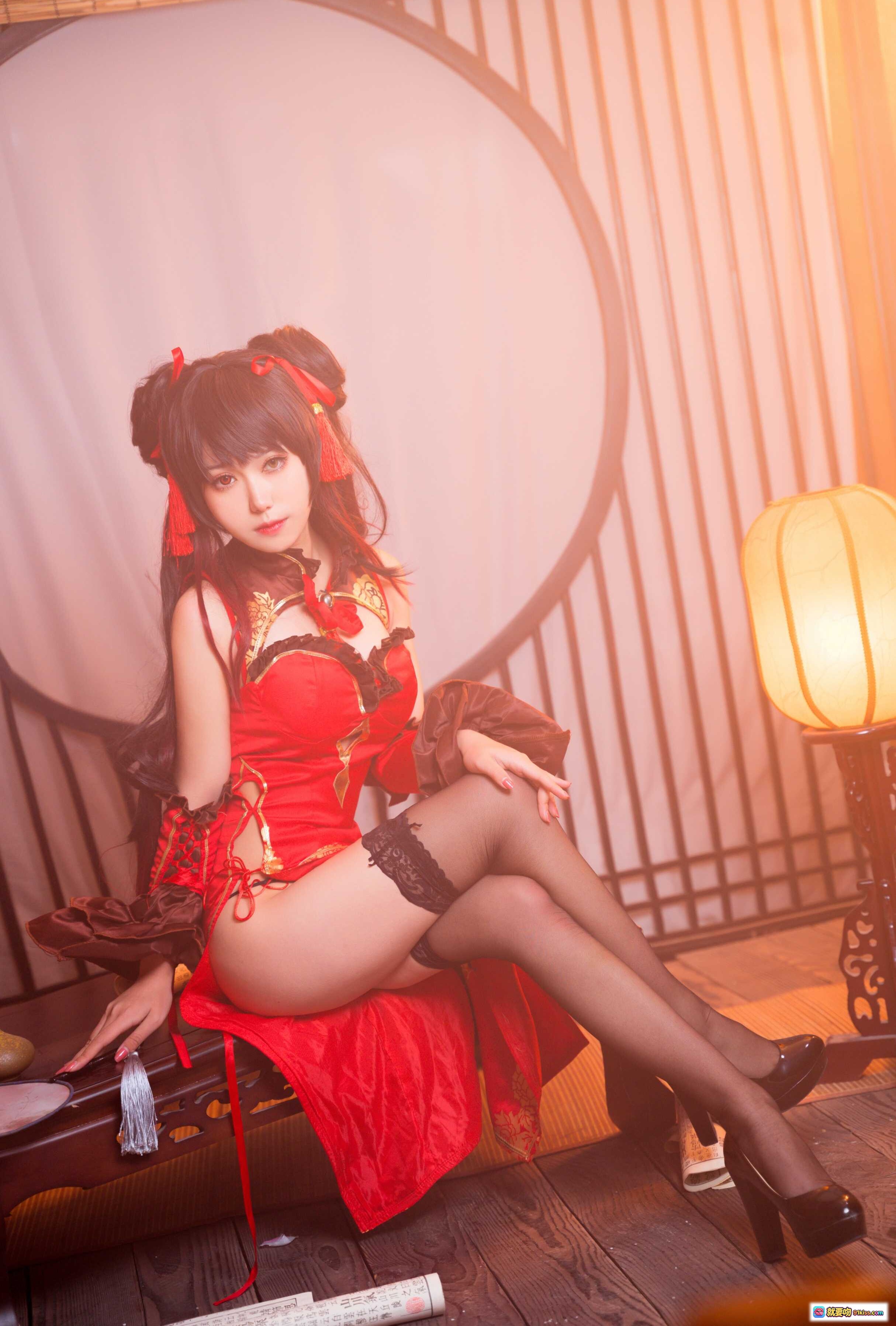 图片[3] - 芋圆侑子NO.003狂三Cosplay写真｜红金古风和服造型｜精致发饰手持蓝卷轴｜12P高清美图 - 就要吻
