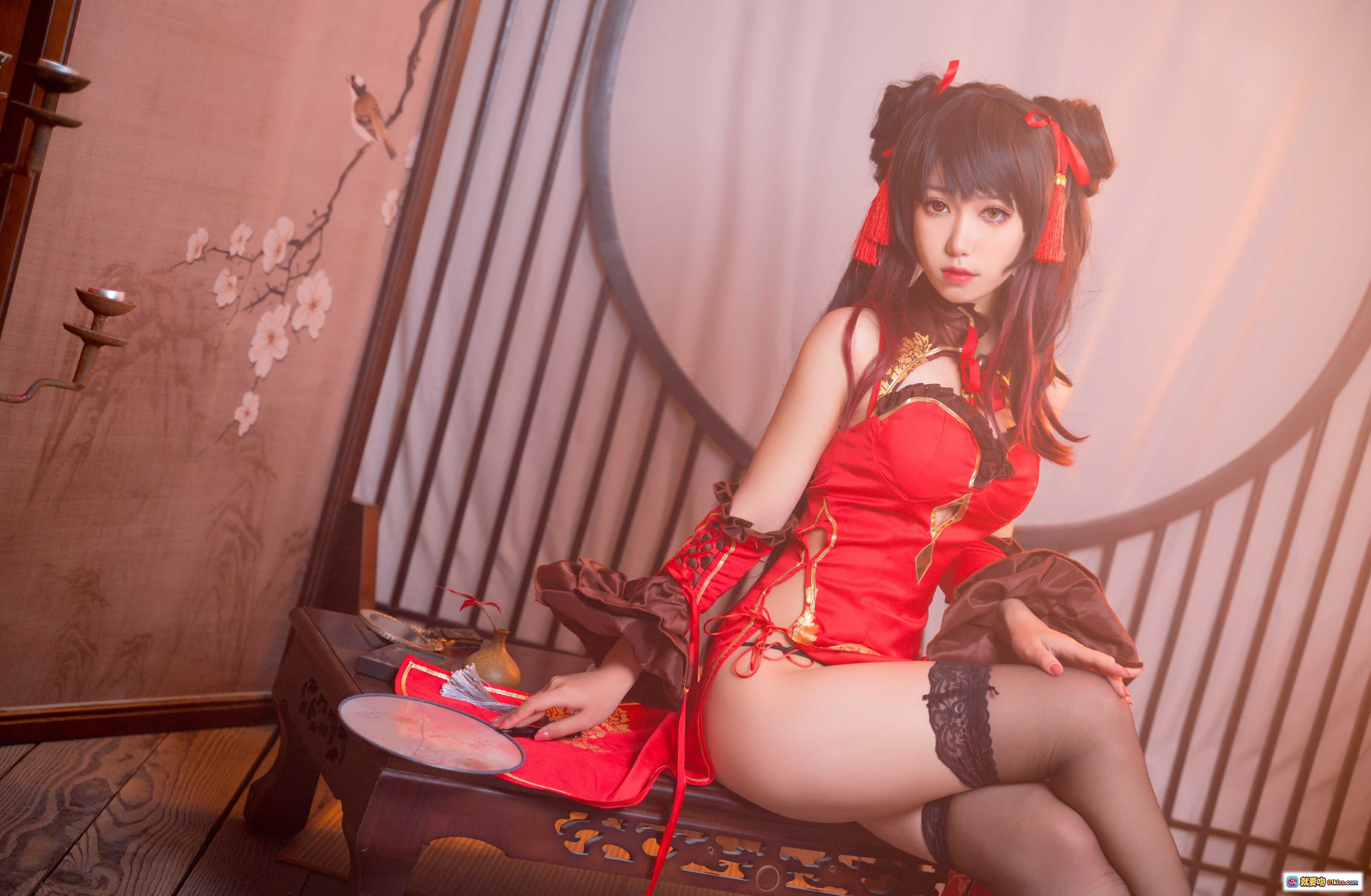 图片[10] - 芋圆侑子NO.003狂三Cosplay写真｜红金古风和服造型｜精致发饰手持蓝卷轴｜12P高清美图 - 就要吻
