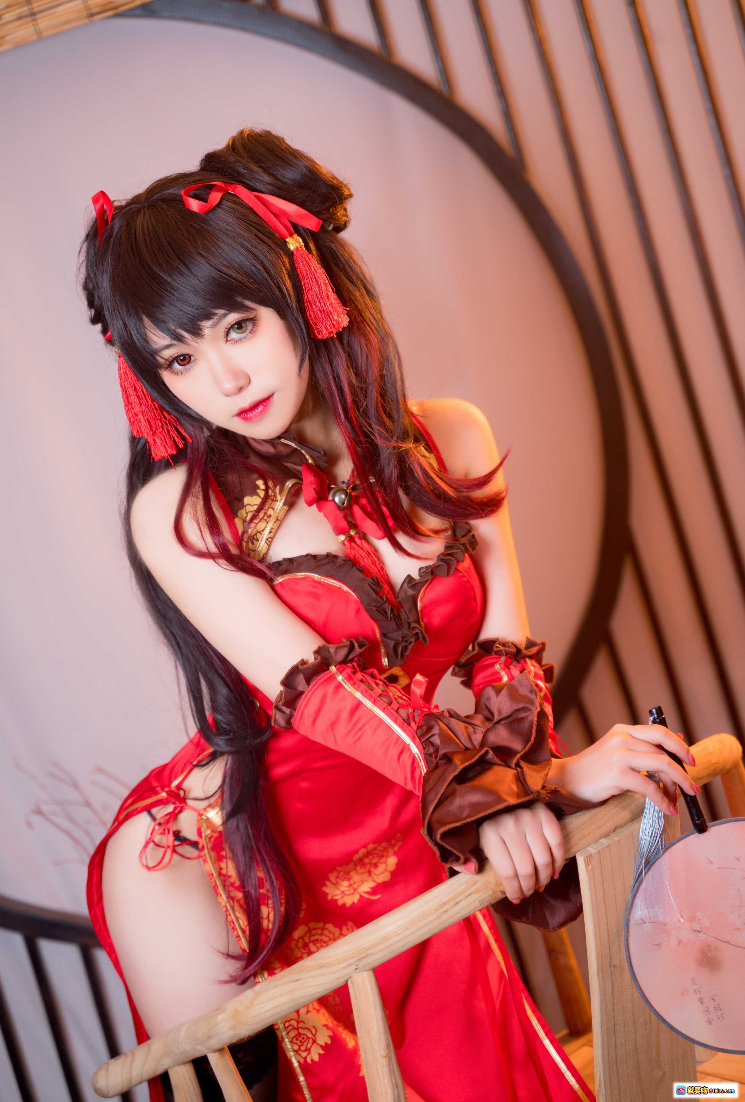 图片[5] - 芋圆侑子NO.003狂三Cosplay写真｜红金古风和服造型｜精致发饰手持蓝卷轴｜12P高清美图 - 就要吻