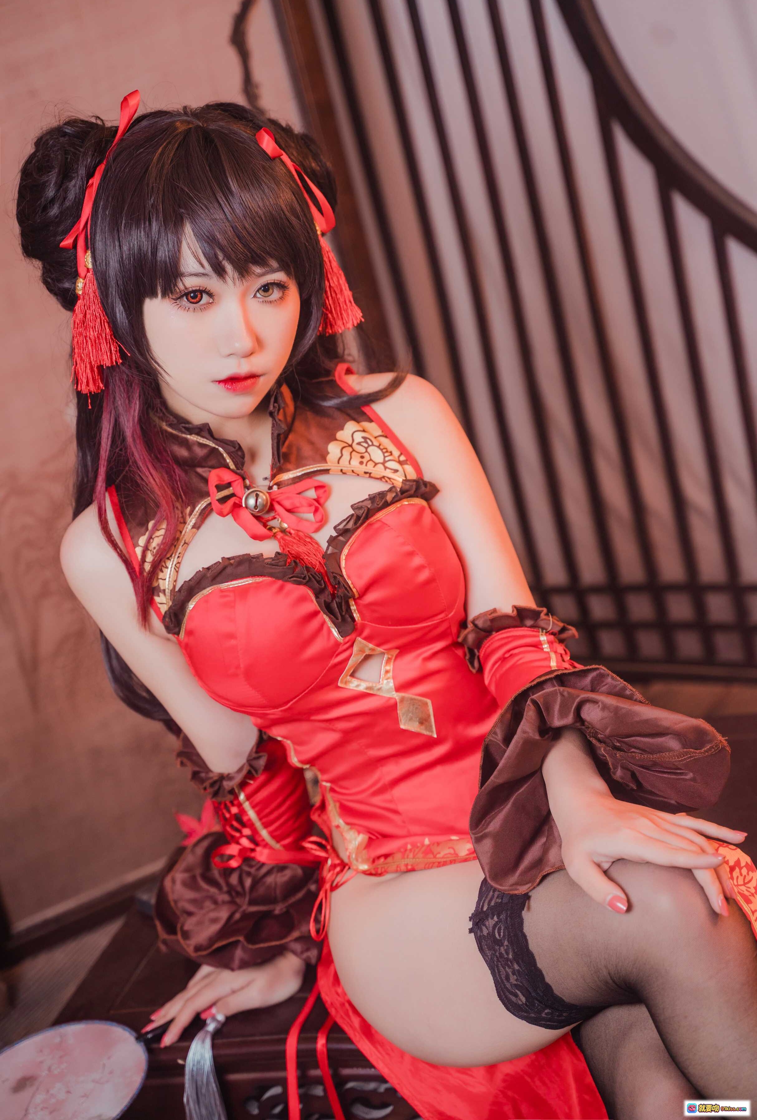 图片[8] - 芋圆侑子NO.003狂三Cosplay写真｜红金古风和服造型｜精致发饰手持蓝卷轴｜12P高清美图 - 就要吻