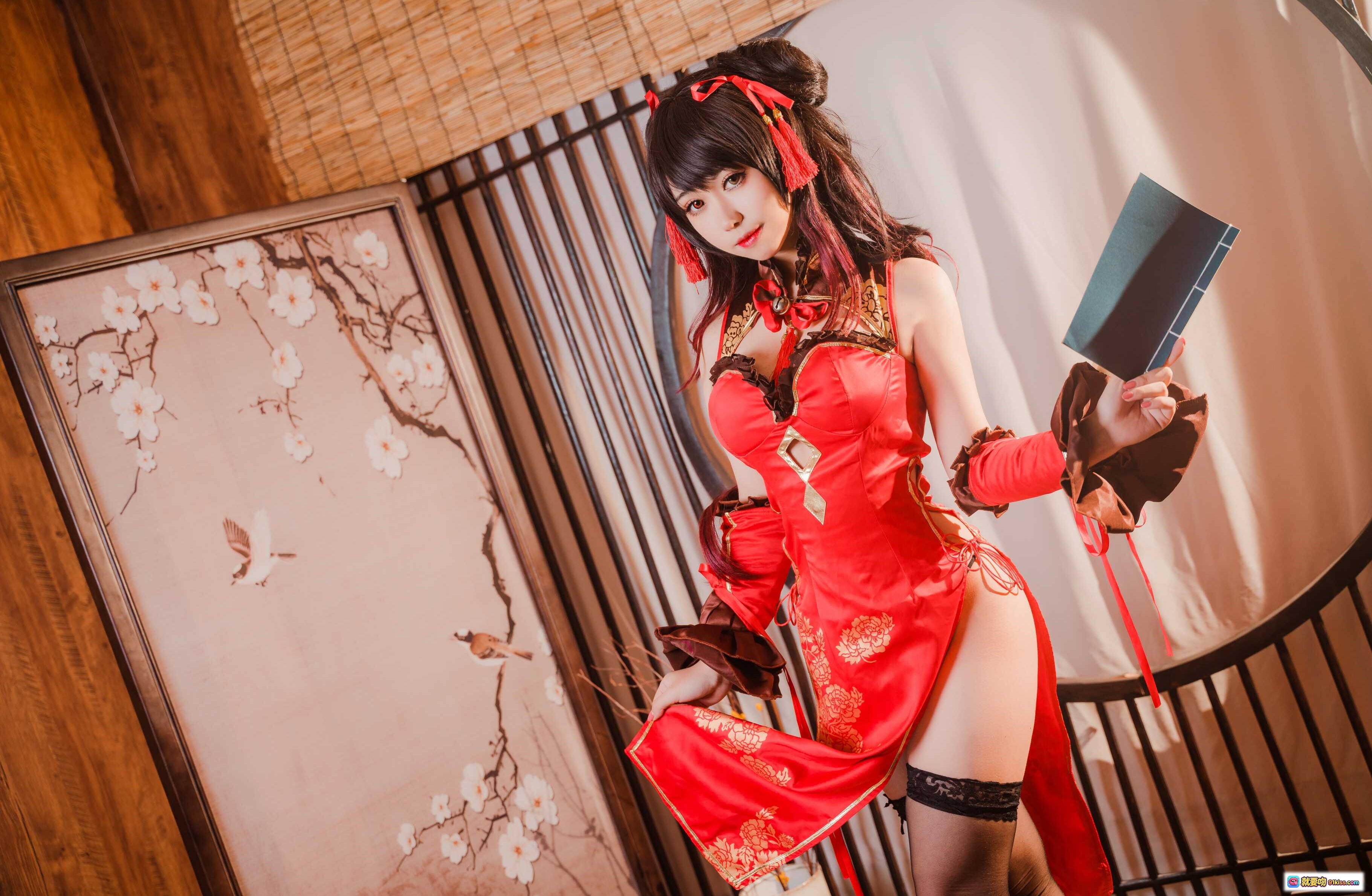 图片[7] - 芋圆侑子NO.003狂三Cosplay写真｜红金古风和服造型｜精致发饰手持蓝卷轴｜12P高清美图 - 就要吻