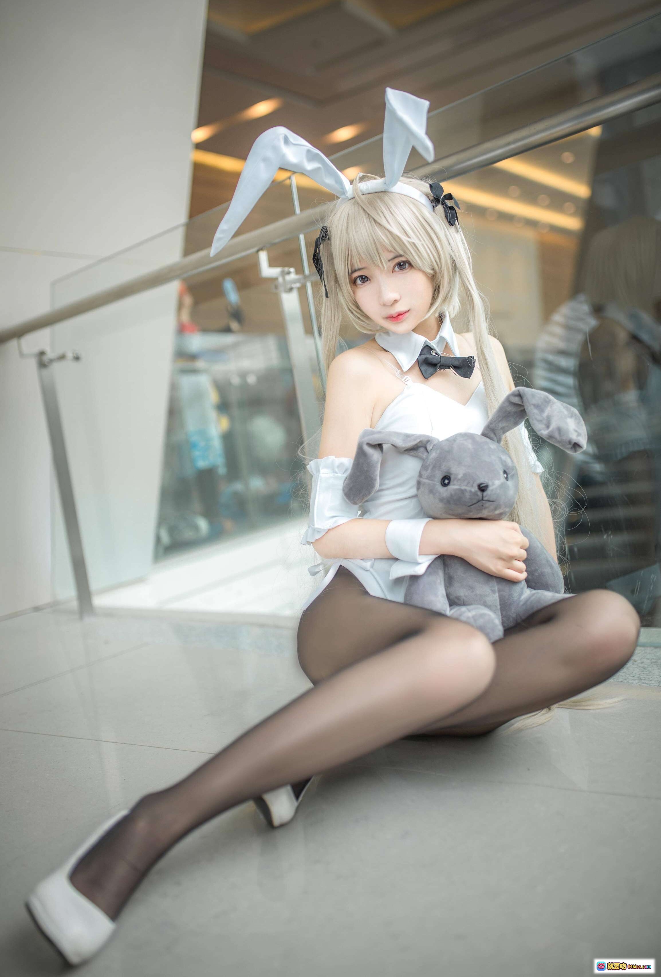 图片[3] - 疯猫ss NO.090 穹妹兔女郎cosplay 白色制服黑丝美腿 双马尾兔耳萌系写真 13P高清图集 - 就要吻