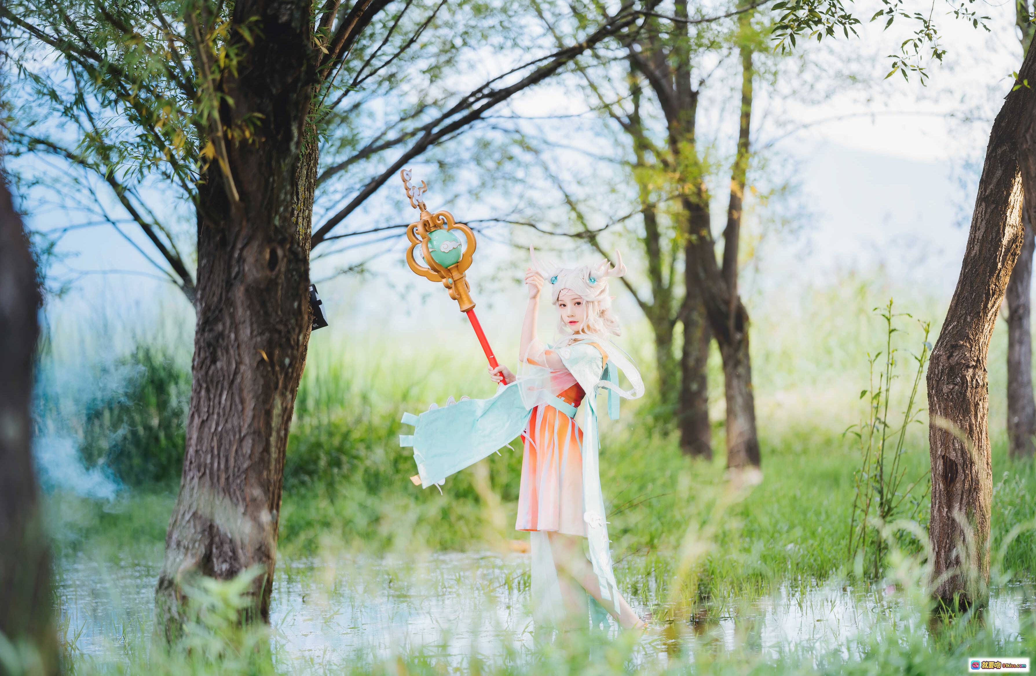 图片[5] - 桜桃喵古风汉服写真·水边轻触涟漪·仙气飘逸裙摆·小鹿主题37P高清图集 - 就要吻