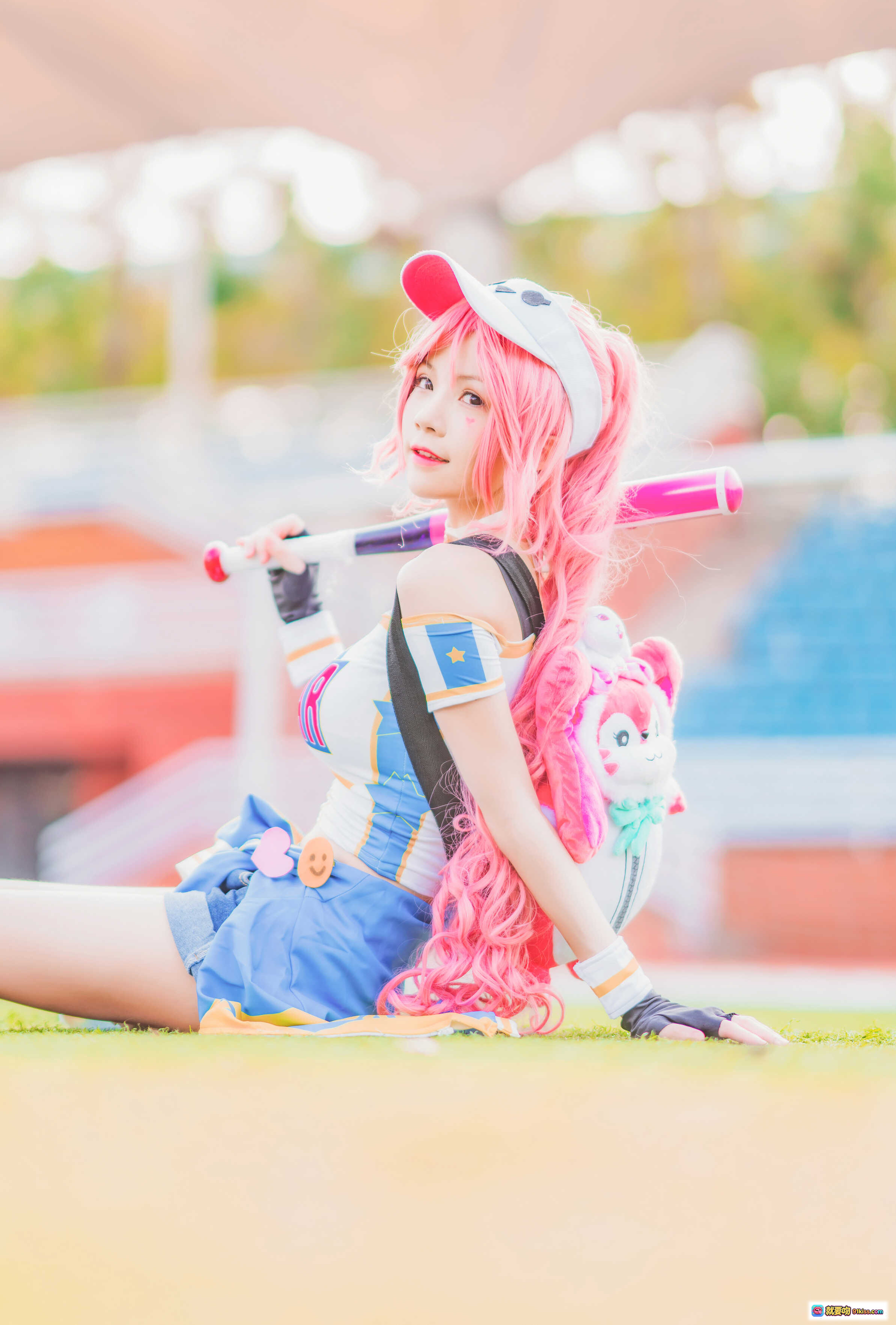 桜桃喵木兰星元cosplay粉发少女棒球装户外写真甜美可爱动漫角色扮演高清美图 - 就要吻