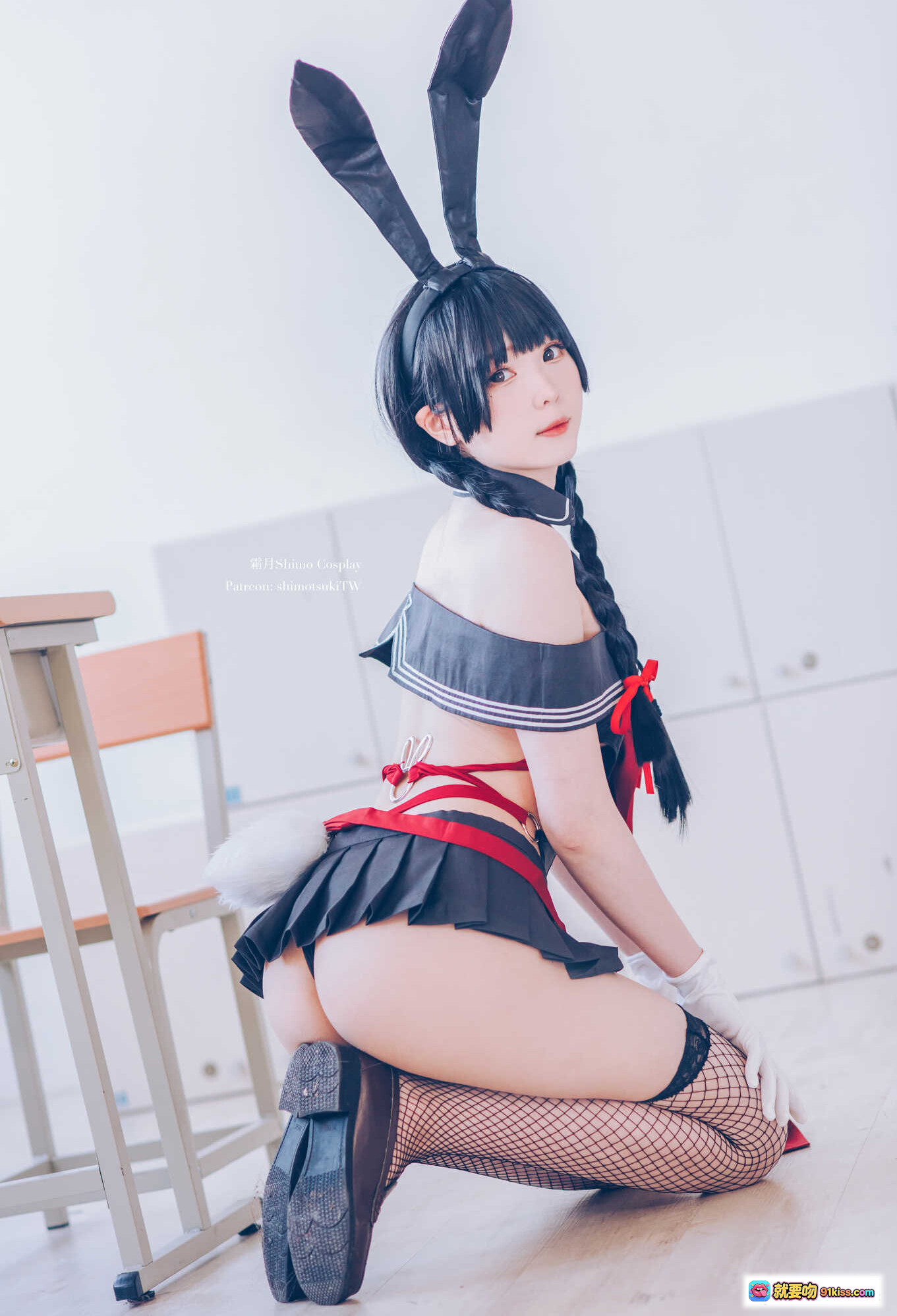 图片[4] - 霜月Shimo Cosplay卯月桃子 水手服兔女郎黑丝渔网袜双马尾写真集19P - 就要吻