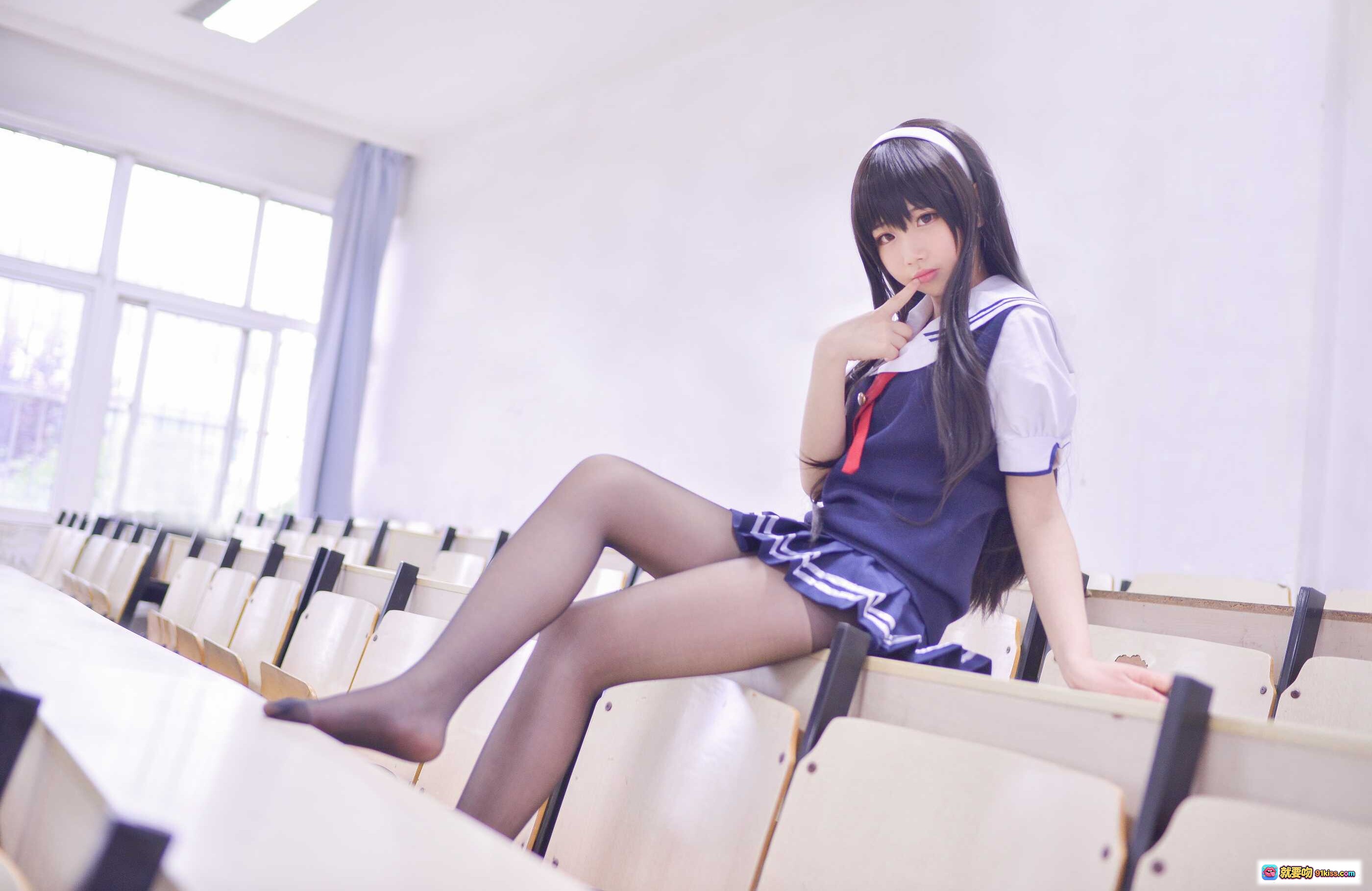 图片[2] - 雪琪SAMA NO.023 霞之丘诗羽 黑丝美腿 学院风制服 坐姿翘腿 课堂场景 高清写真 24P 75MB - 就要吻