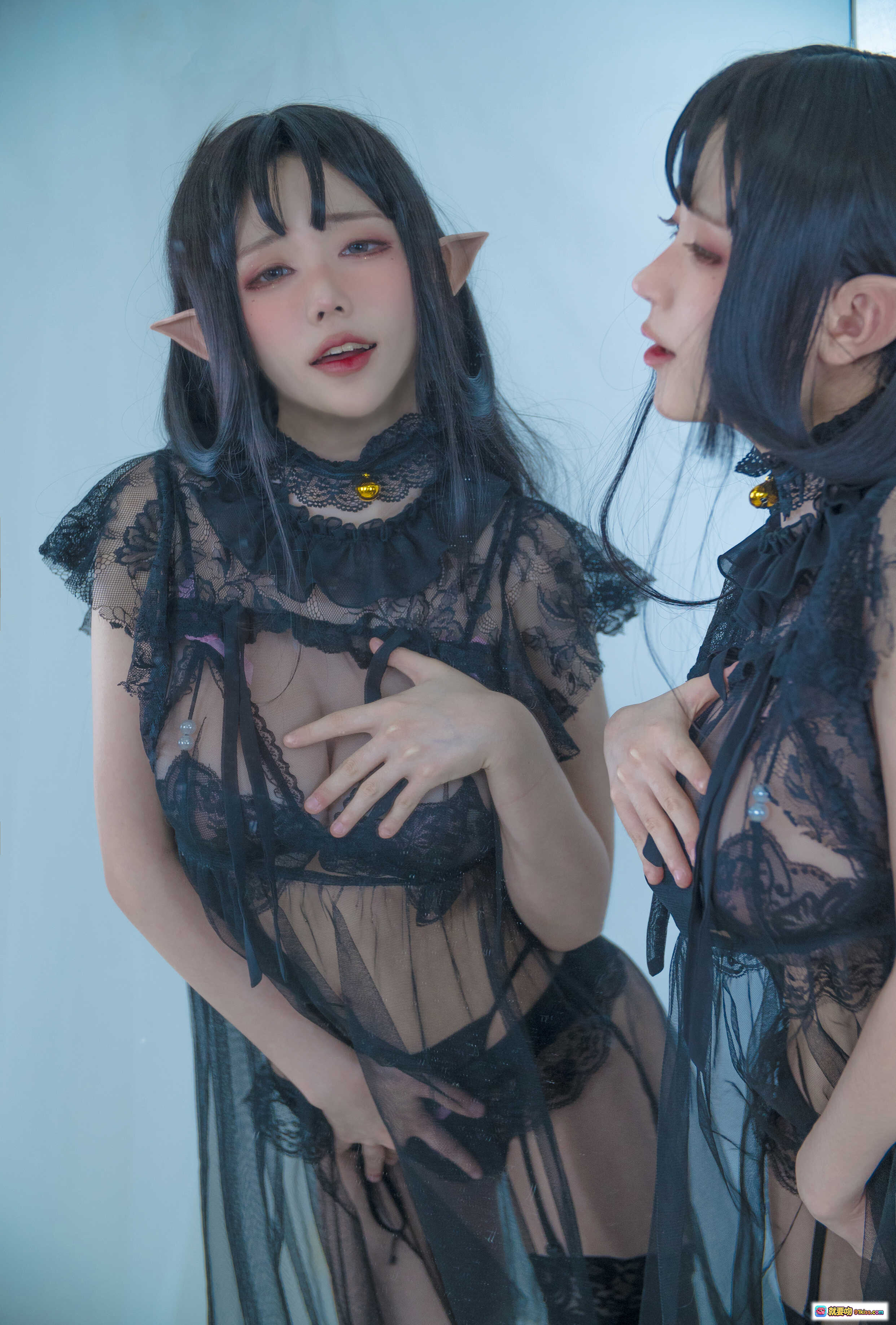 图片[6] - 起司块wii NO.001 镜中痴姬 黑色蕾丝透视装 精灵耳 Cosplay 写真 56P 812MB 高清美图 - 就要吻
