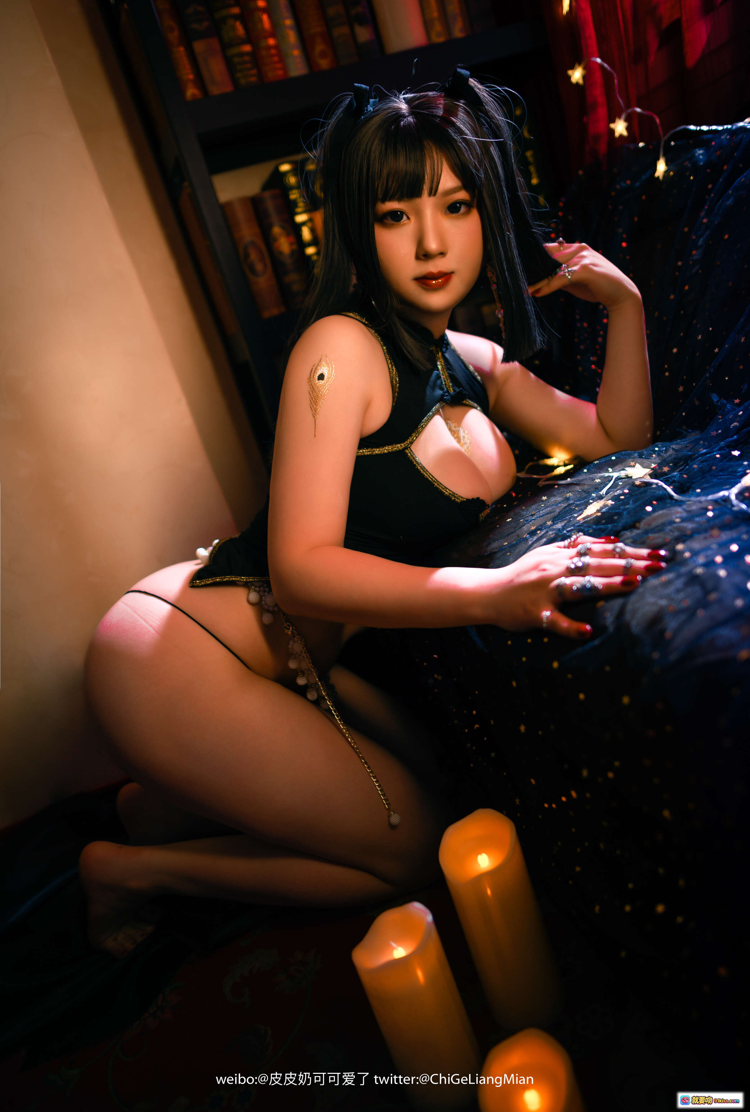 图片[7] - 皮皮奶NO.020舞娘写真｜黑金蕾丝内衣+珍珠腰链+性感美胸+精致纹身+多枚戒指造型｜48P高清图集 - 就要吻